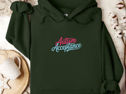 Autism Acceptance Pink & Blue Script Hoodie-Forest Green-Neurodiversity, ADHD & Autism Awareness & Acceptance Hoodie by Daily Bloom
