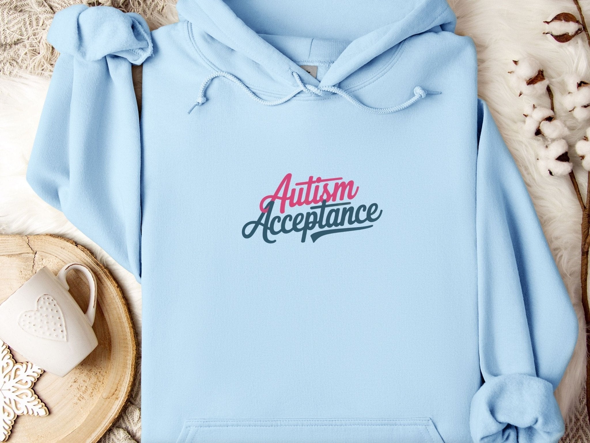 Autism Hoodie - Autism Acceptance Pink & Blue Script Hoodie - Daily Bloom