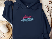 Autism Acceptance Pink & Blue Script Hoodie-Navy-Neurodiversity, ADHD & Autism Awareness & Acceptance Hoodie by Daily Bloom