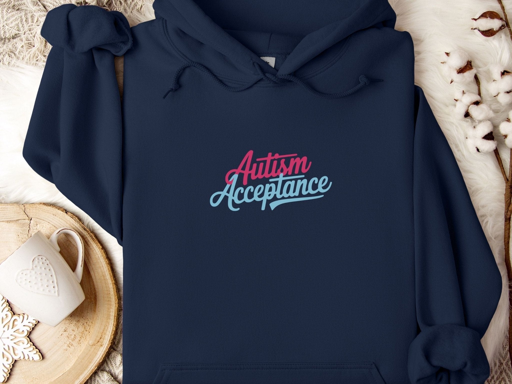 Autism Hoodie - Autism Acceptance Pink & Blue Script Hoodie - Daily Bloom