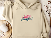 Autism Acceptance Pink & Blue Script Hoodie-Sand-Neurodiversity, ADHD & Autism Awareness & Acceptance Hoodie by Daily Bloom