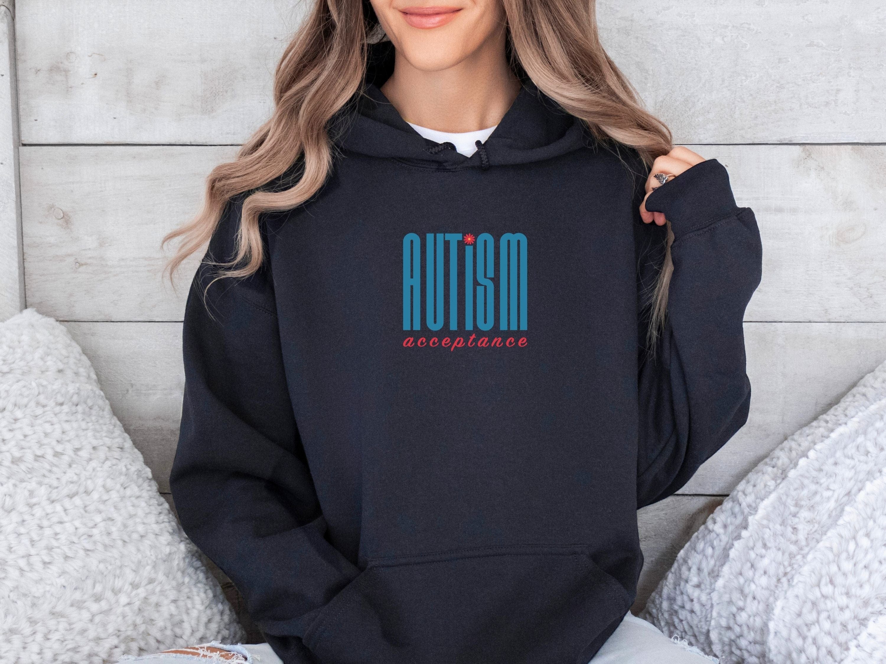 Autism Acceptance Retro Blue Hoodie-Neurodiversity, ADHD & Autism Awareness & Acceptance Hoodie by Daily Bloom