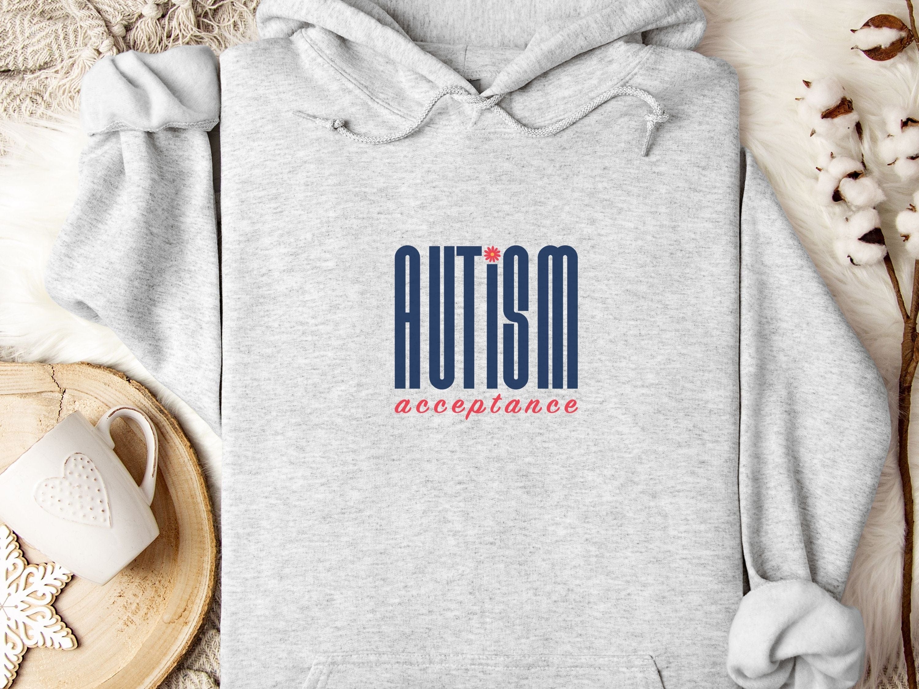 Autism Acceptance Retro Blue Hoodie-Ash-Neurodiversity, ADHD & Autism Awareness & Acceptance Hoodie by Daily Bloom