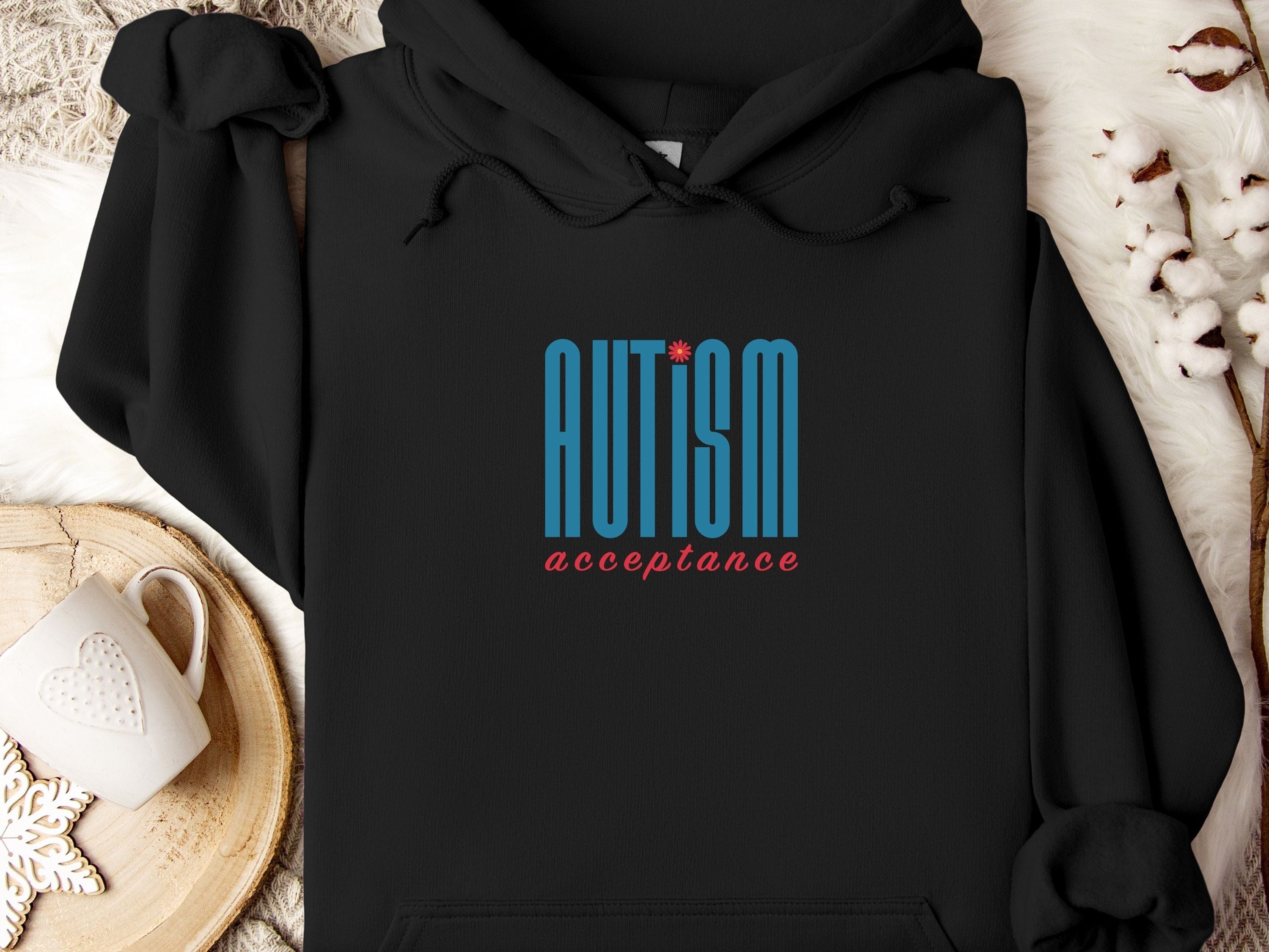 Autism Acceptance Retro Blue Hoodie-Black-Neurodiversity, ADHD & Autism Awareness & Acceptance Hoodie by Daily Bloom