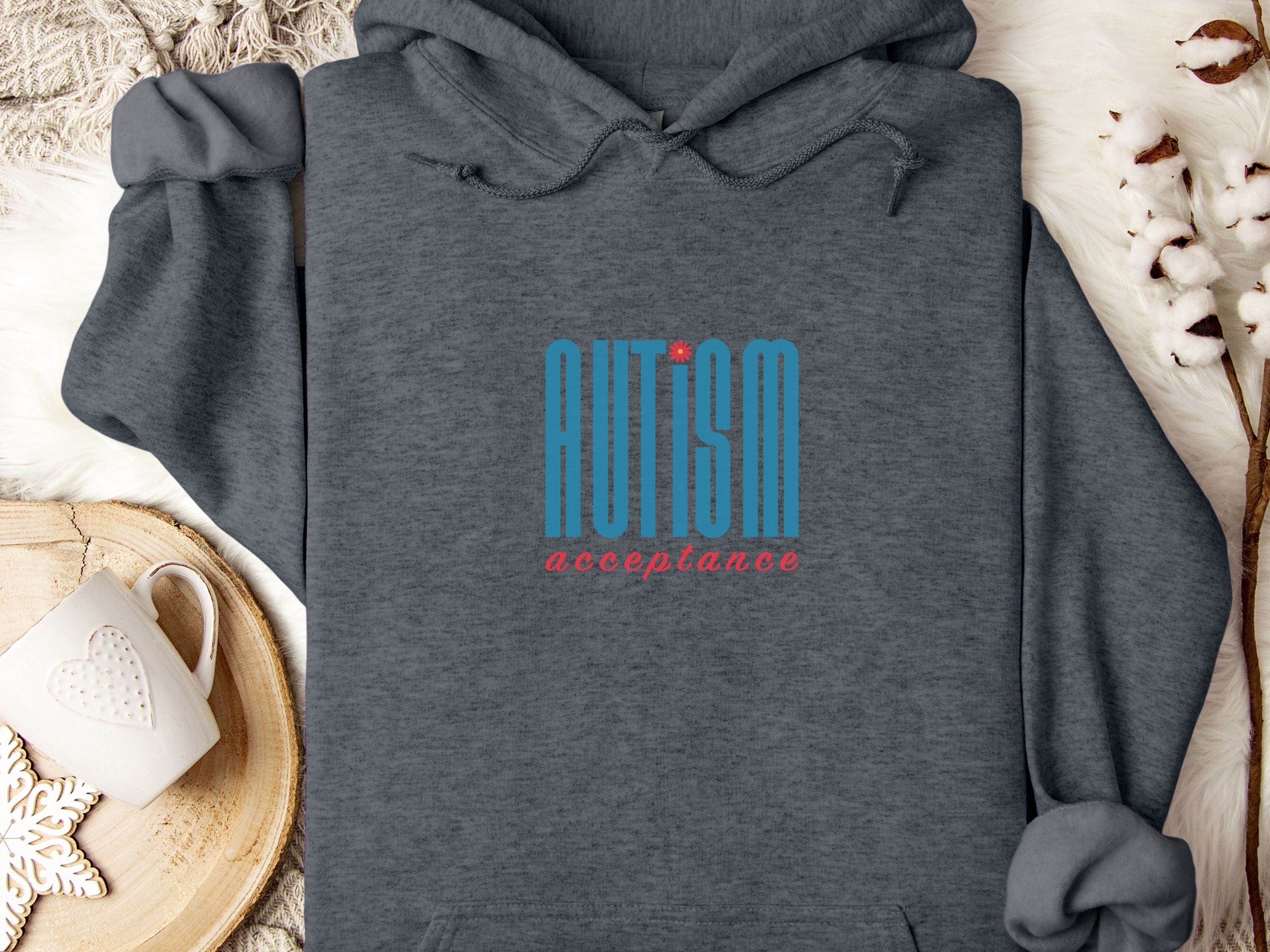 Autism Acceptance Retro Blue Hoodie-Dark Heather-Neurodiversity, ADHD & Autism Awareness & Acceptance Hoodie by Daily Bloom