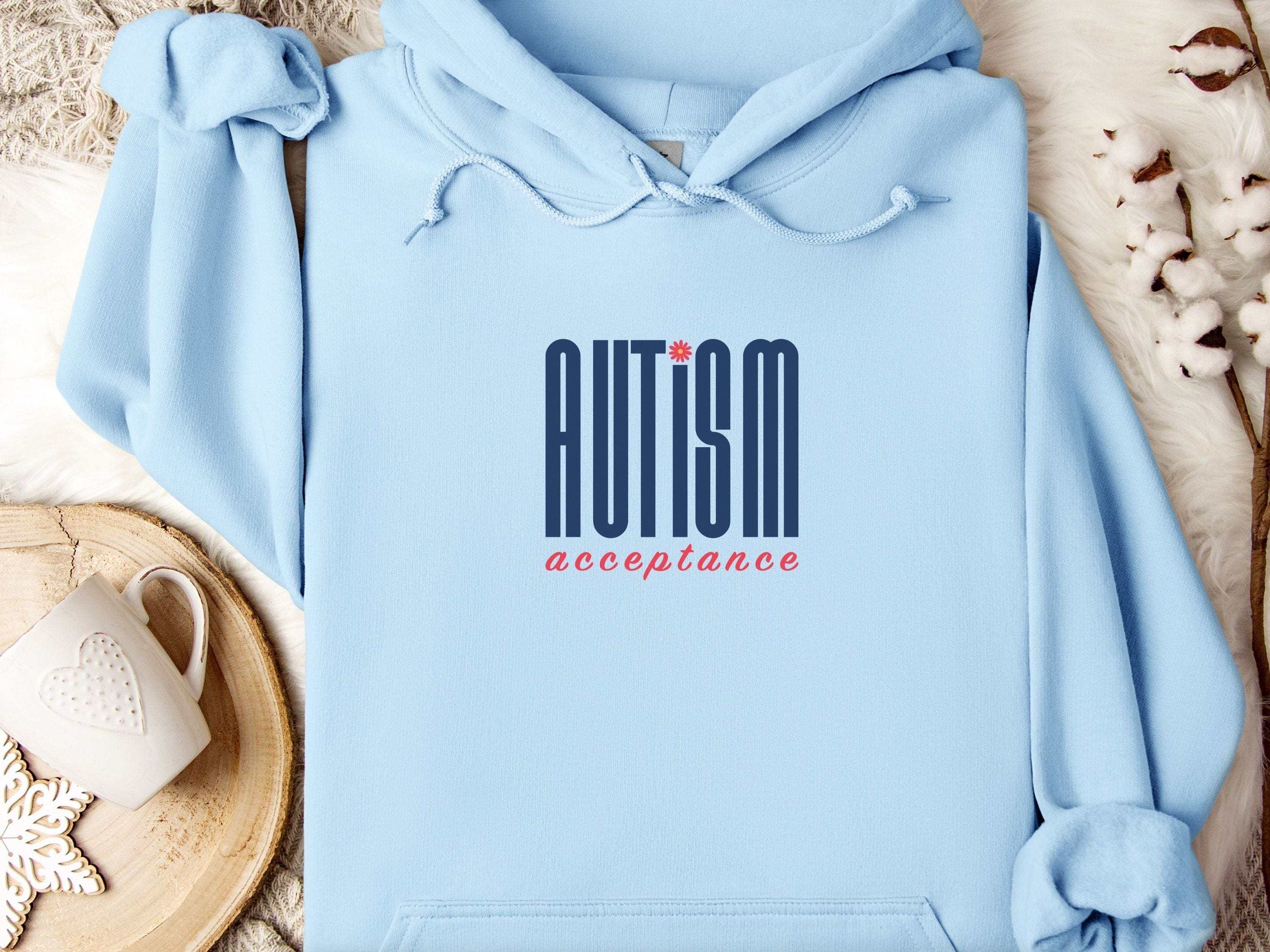 Autism Acceptance Retro Blue Hoodie-Light Blue-Neurodiversity, ADHD & Autism Awareness & Acceptance Hoodie by Daily Bloom
