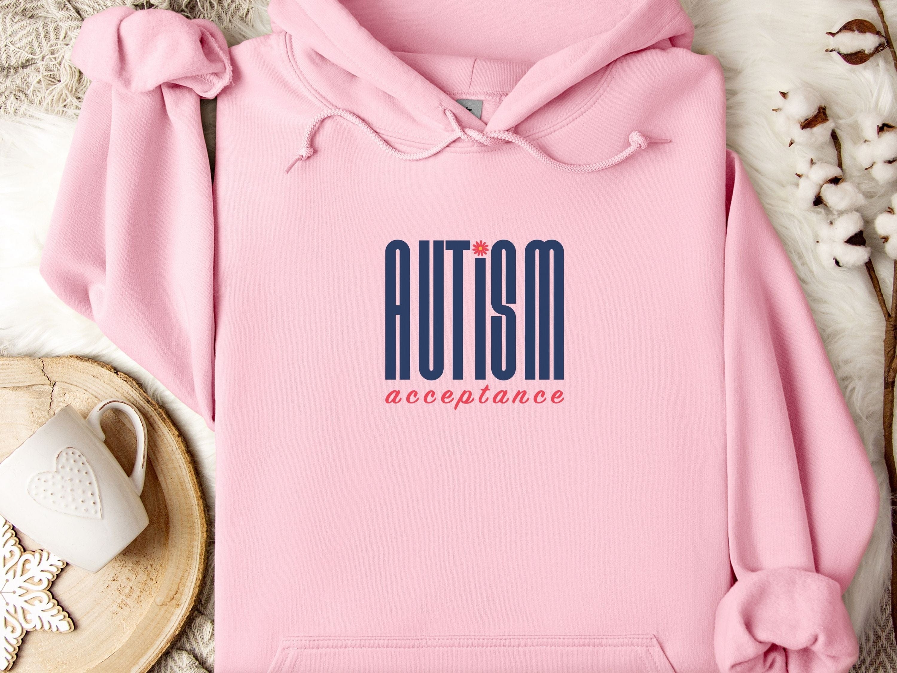 Autism Acceptance Retro Blue Hoodie-Light Pink-Neurodiversity, ADHD & Autism Awareness & Acceptance Hoodie by Daily Bloom
