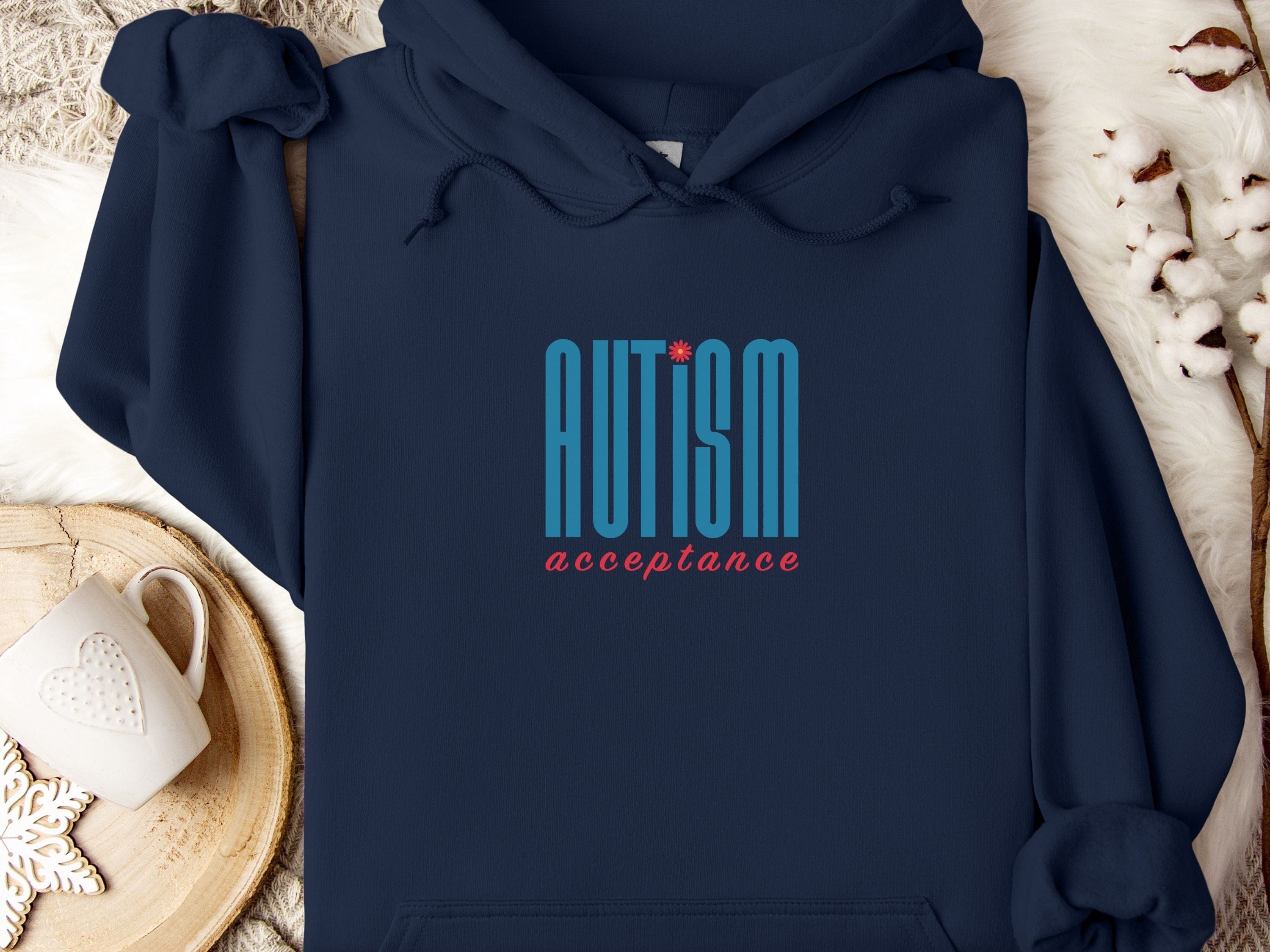 Autism Acceptance Retro Blue Hoodie-Navy-Neurodiversity, ADHD & Autism Awareness & Acceptance Hoodie by Daily Bloom