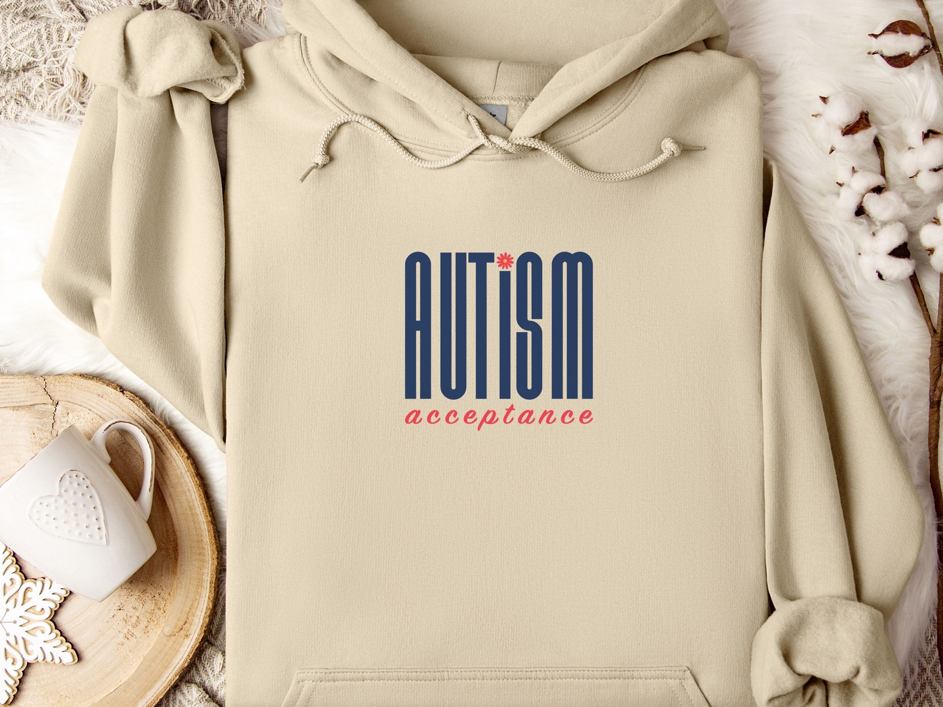 Autism Acceptance Retro Blue Hoodie-Sand-Neurodiversity, ADHD & Autism Awareness & Acceptance Hoodie by Daily Bloom
