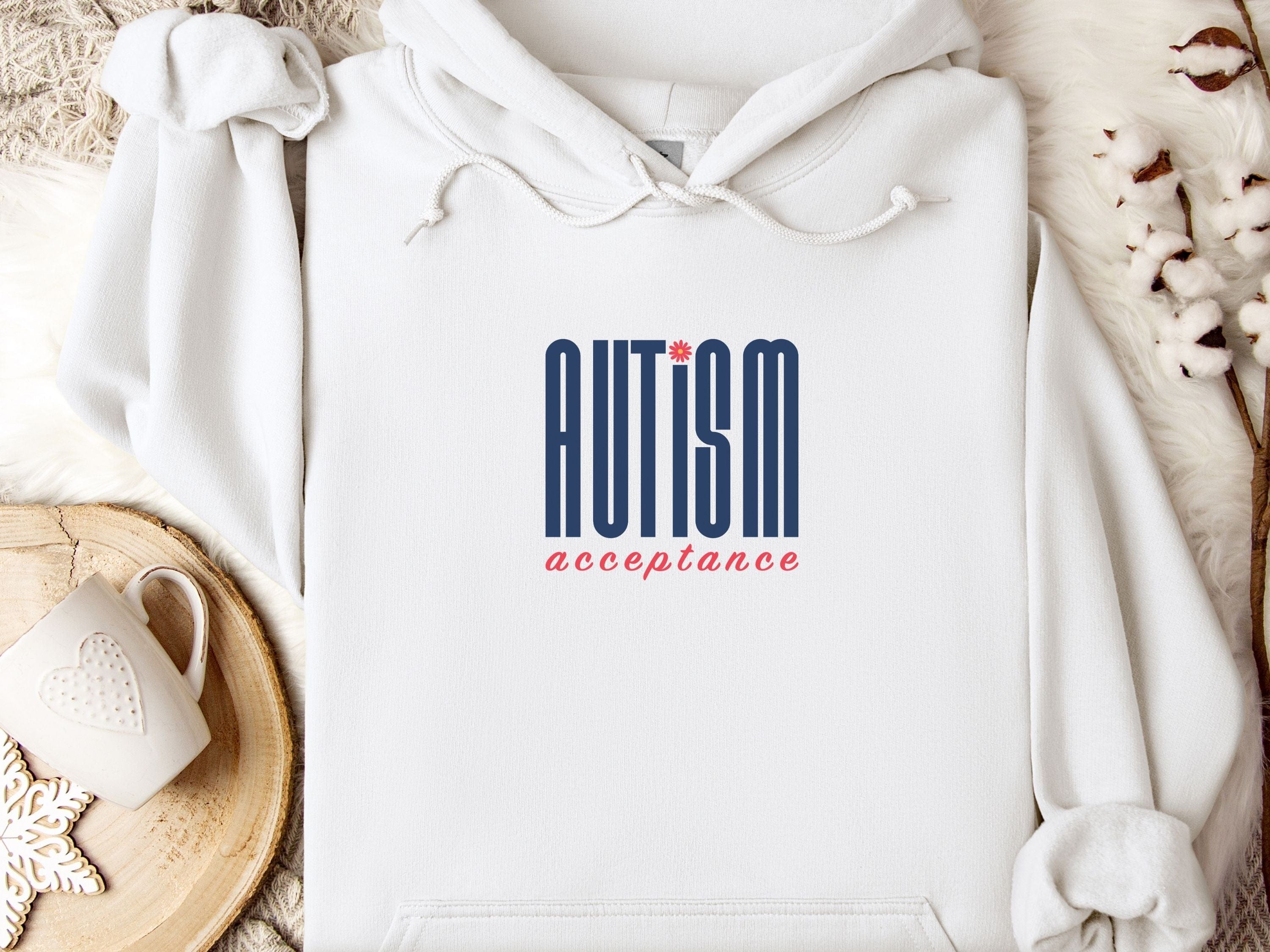 Autism Acceptance Retro Blue Hoodie-White-Neurodiversity, ADHD & Autism Awareness & Acceptance Hoodie by Daily Bloom