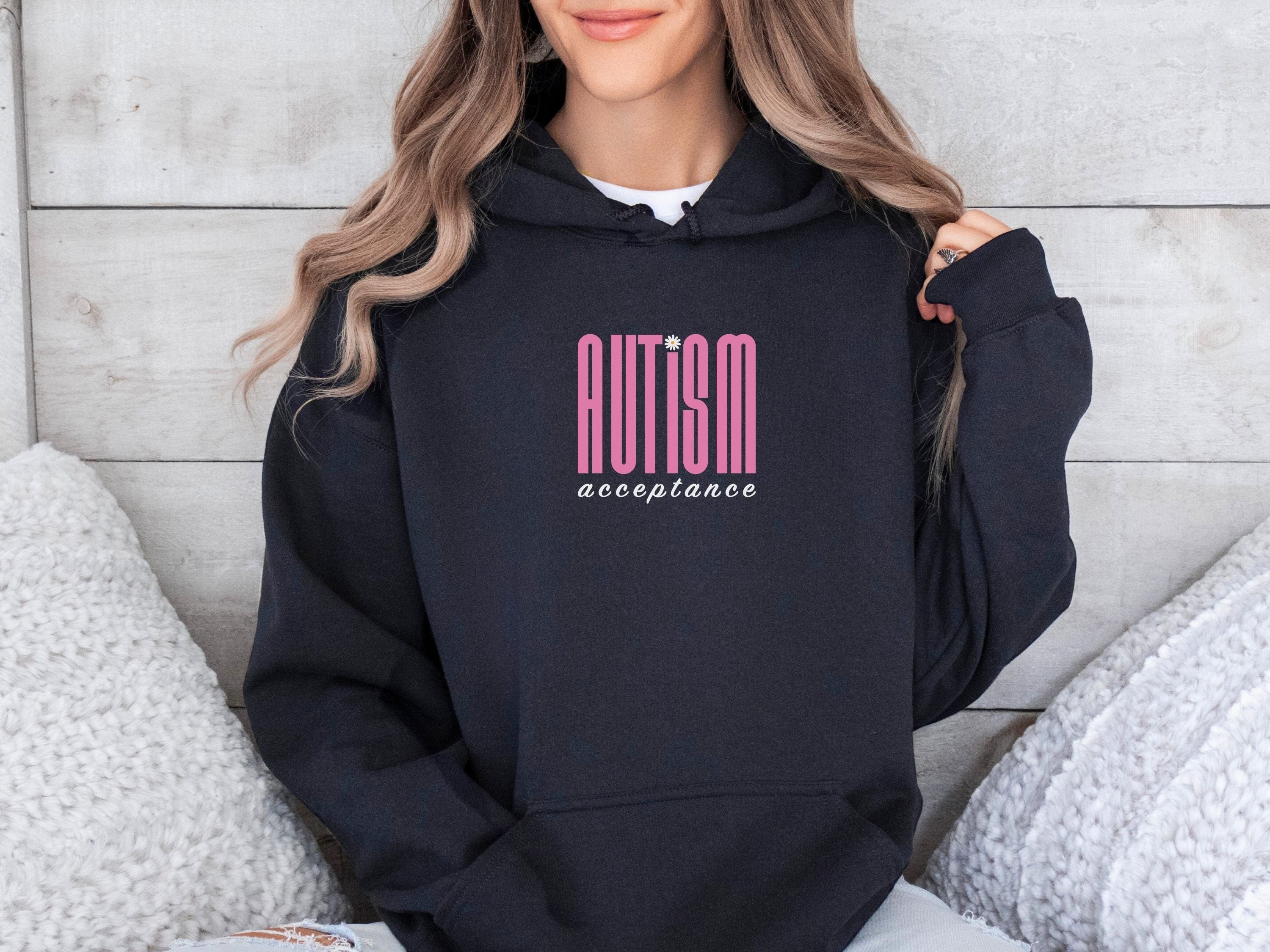 Autism Acceptance Retro Pink Hoodie-Neurodiversity, ADHD & Autism Awareness & Acceptance Hoodie by Daily Bloom