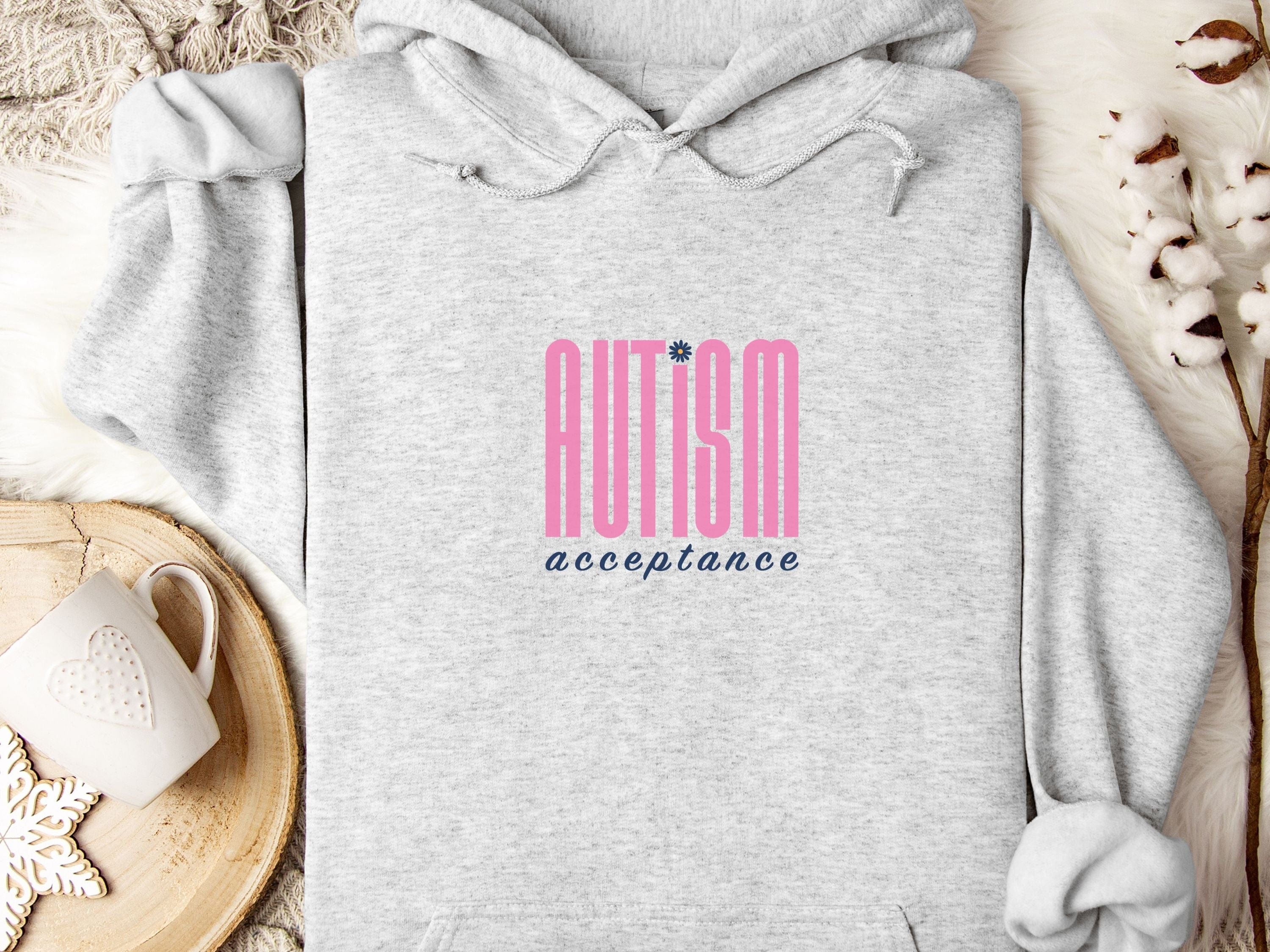 Autism Acceptance Retro Pink Hoodie-Ash-Neurodiversity, ADHD & Autism Awareness & Acceptance Hoodie by Daily Bloom