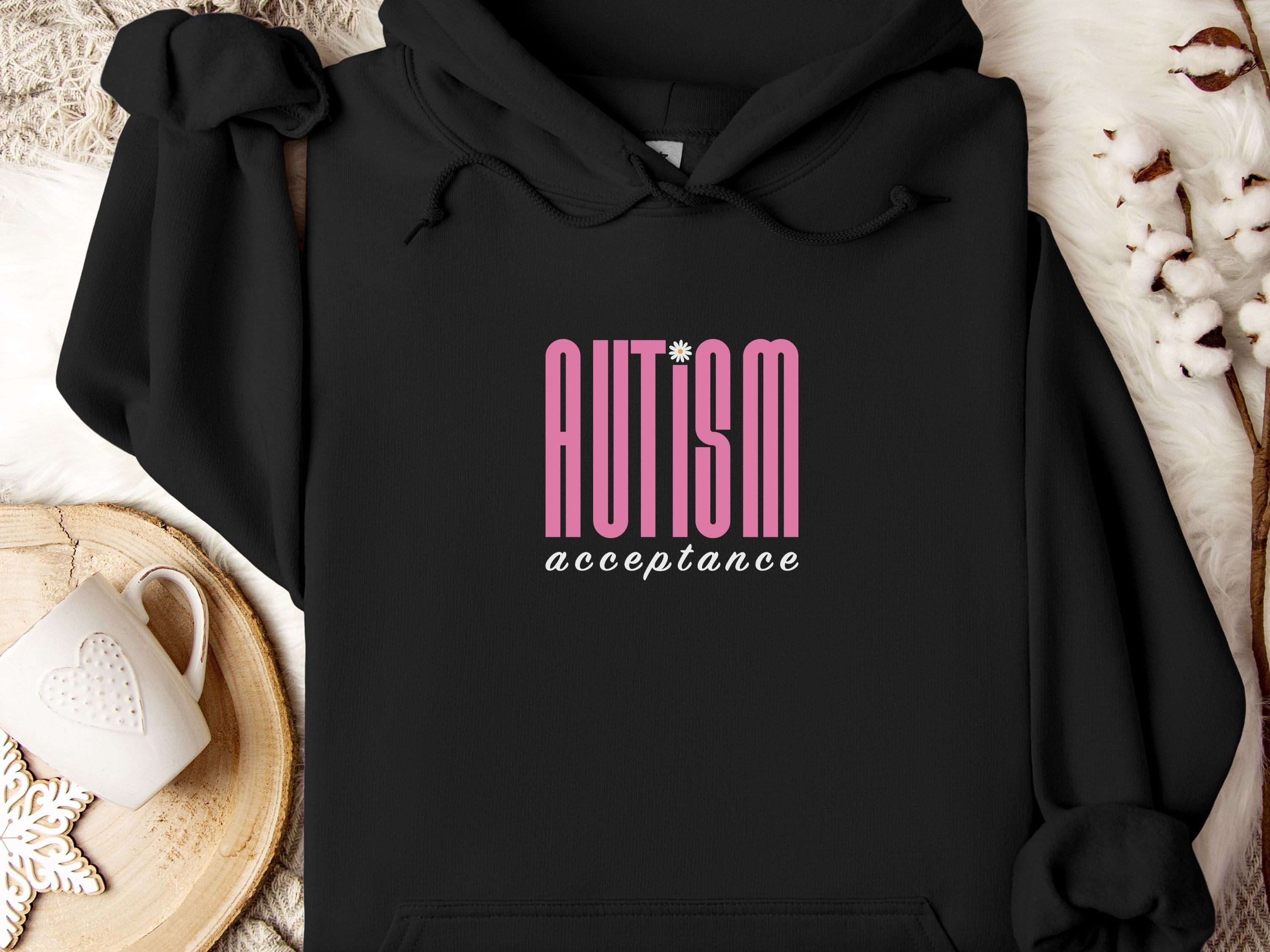 Autism Acceptance Retro Pink Hoodie-Black-Neurodiversity, ADHD & Autism Awareness & Acceptance Hoodie by Daily Bloom