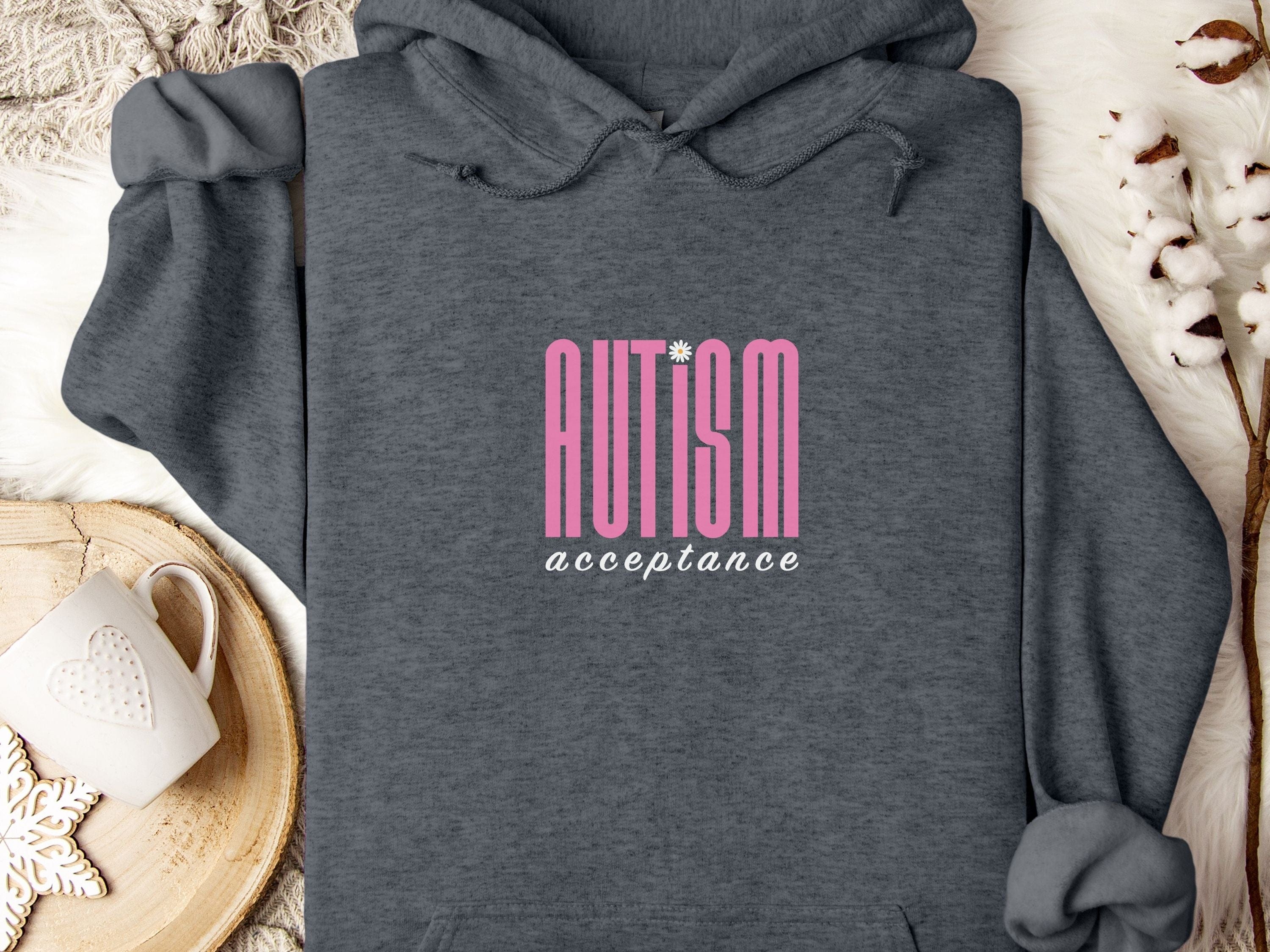 Autism Acceptance Retro Pink Hoodie-Dark Heather-Neurodiversity, ADHD & Autism Awareness & Acceptance Hoodie by Daily Bloom