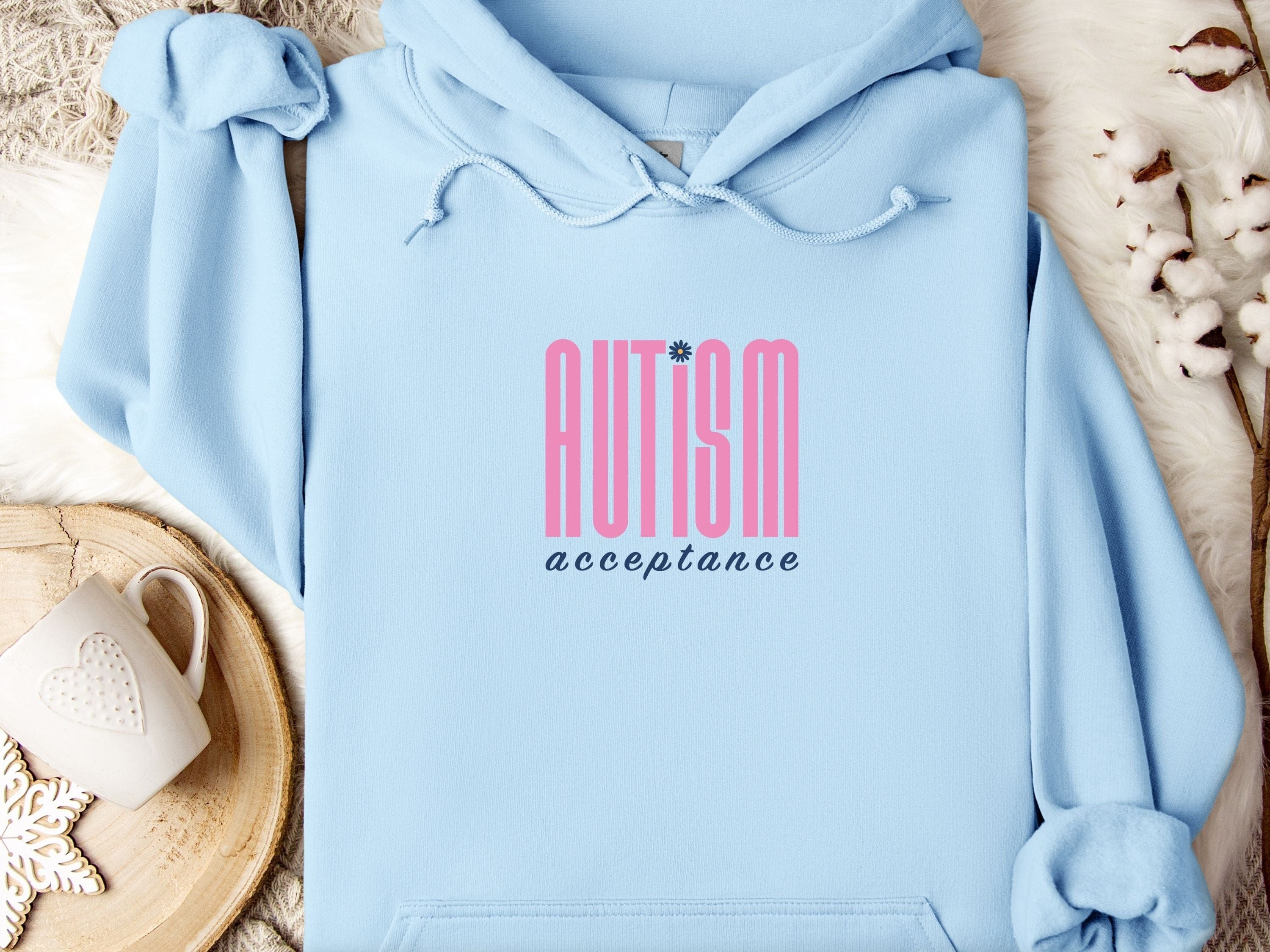 Autism Acceptance Retro Pink Hoodie-Light Blue-Neurodiversity, ADHD & Autism Awareness & Acceptance Hoodie by Daily Bloom