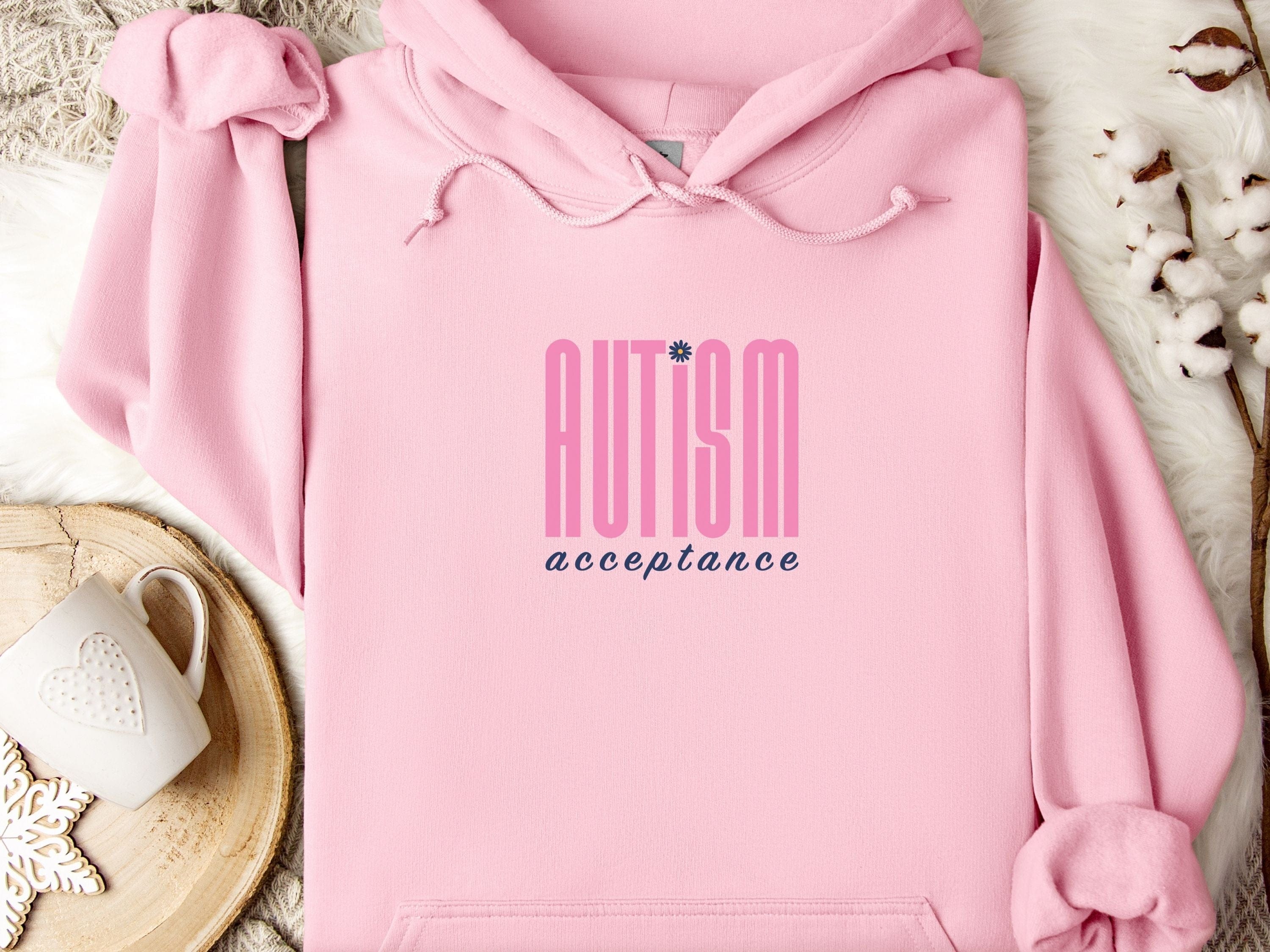 Autism Acceptance Retro Pink Hoodie-Light Pink-Neurodiversity, ADHD & Autism Awareness & Acceptance Hoodie by Daily Bloom