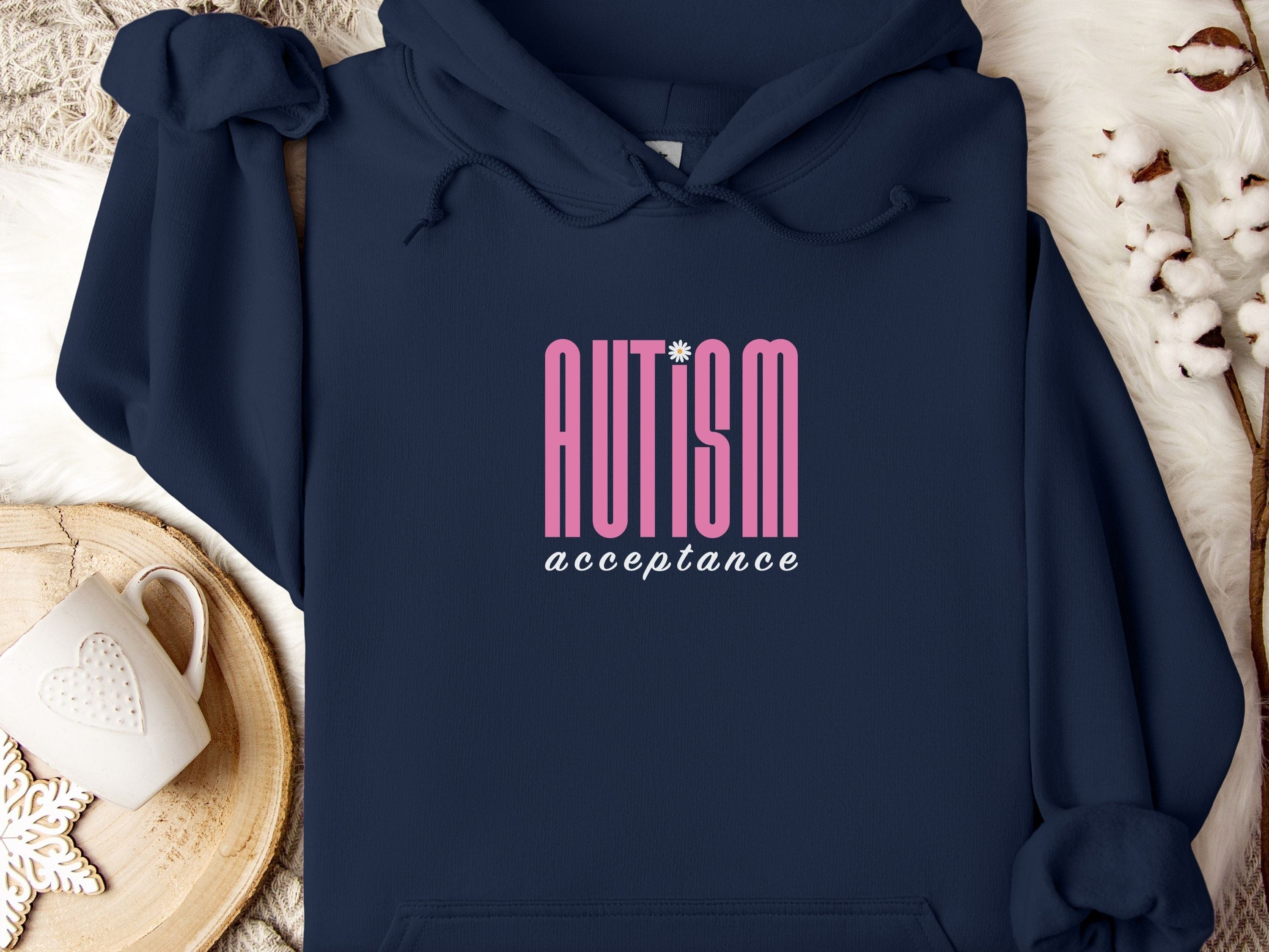 Autism Acceptance Retro Pink Hoodie-Navy-Neurodiversity, ADHD & Autism Awareness & Acceptance Hoodie by Daily Bloom
