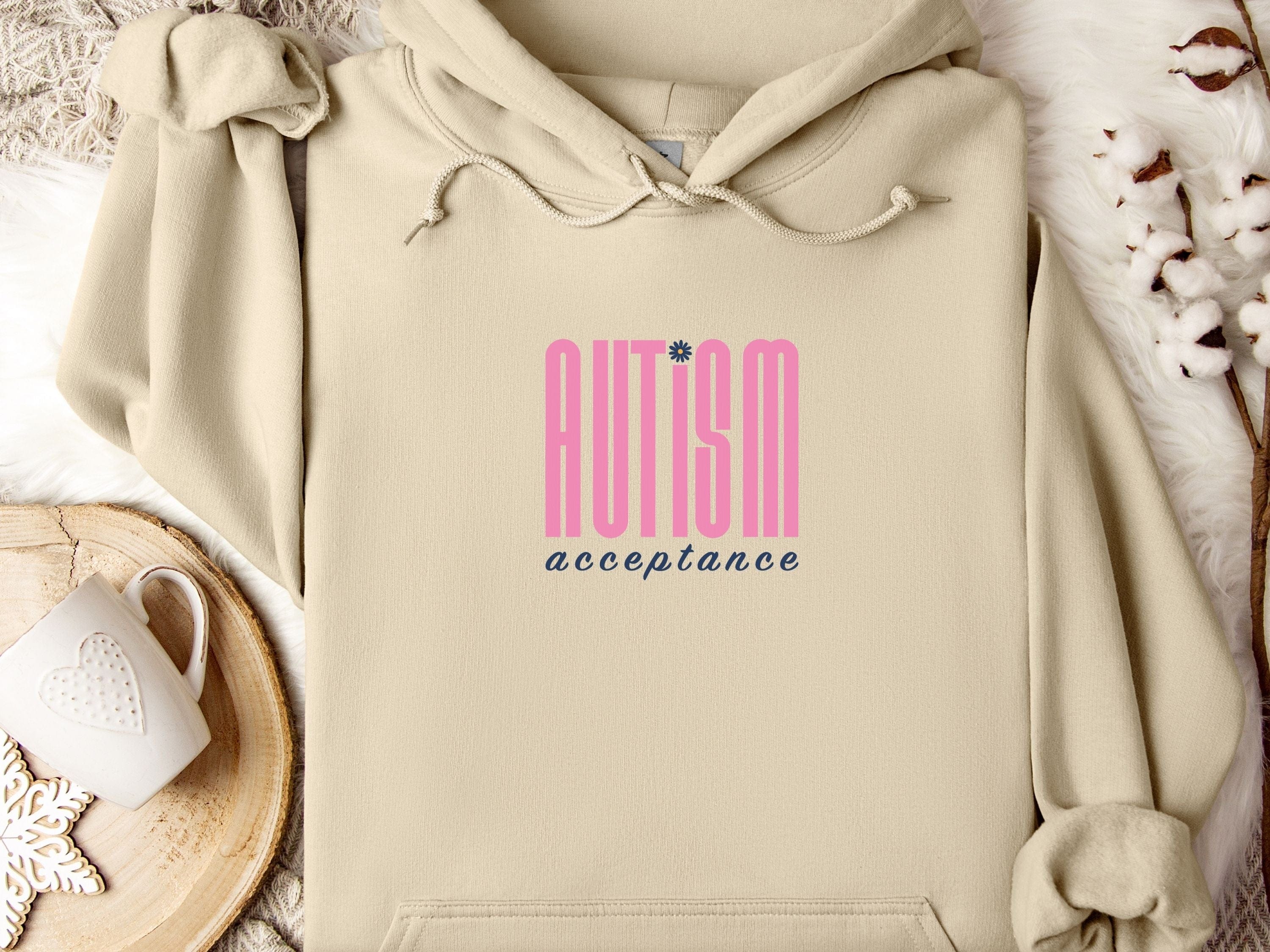 Autism Acceptance Retro Pink Hoodie-Sand-Neurodiversity, ADHD & Autism Awareness & Acceptance Hoodie by Daily Bloom