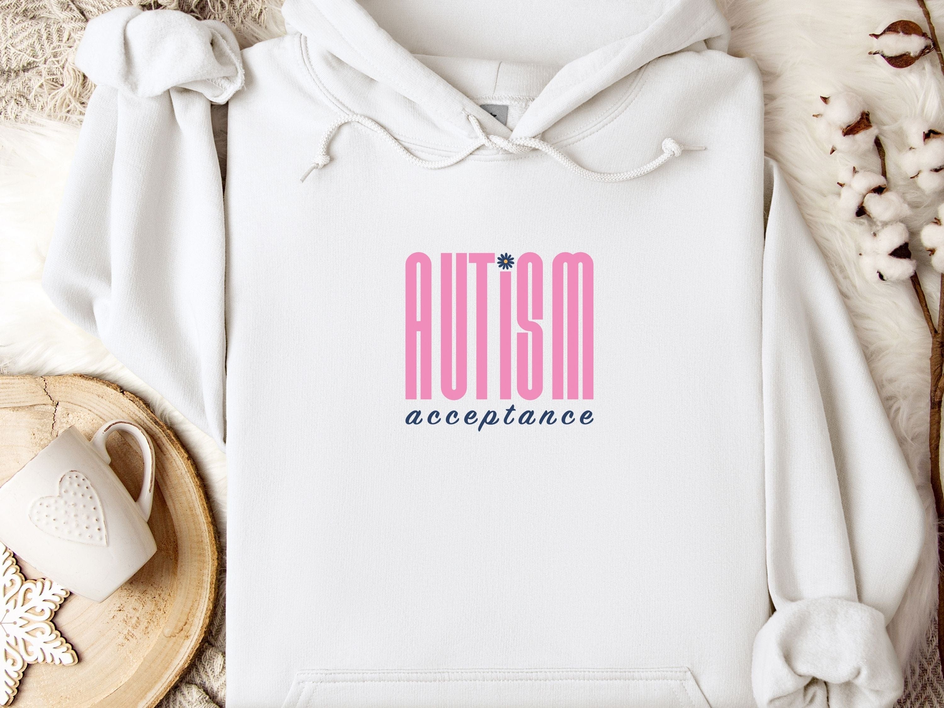 Autism Acceptance Retro Pink Hoodie-White-Neurodiversity, ADHD & Autism Awareness & Acceptance Hoodie by Daily Bloom