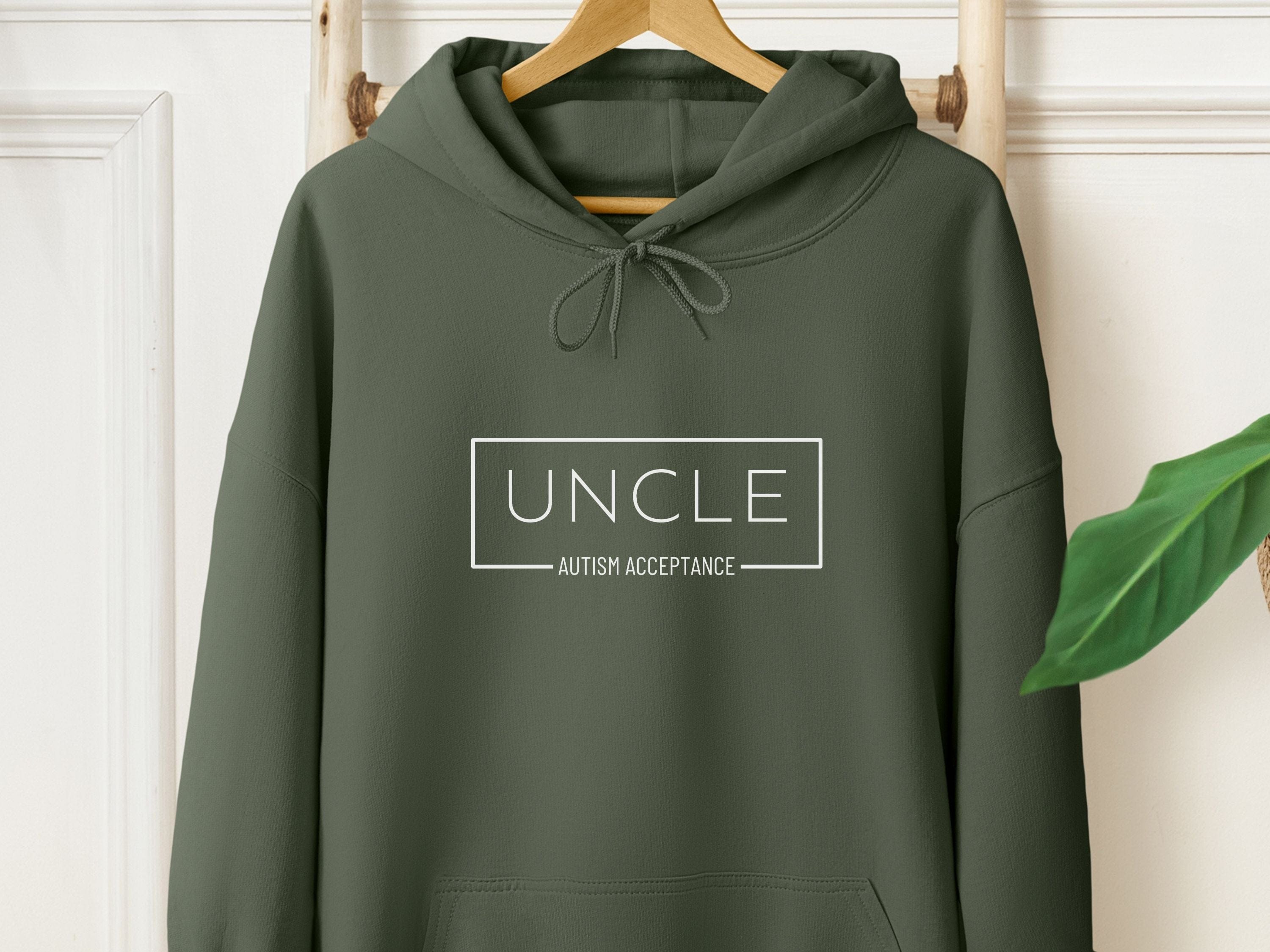 Autism Acceptance Uncle Box Hoodie-Military Green-Neurodiversity, ADHD & Autism Awareness & Acceptance Hoodie by Daily Bloom