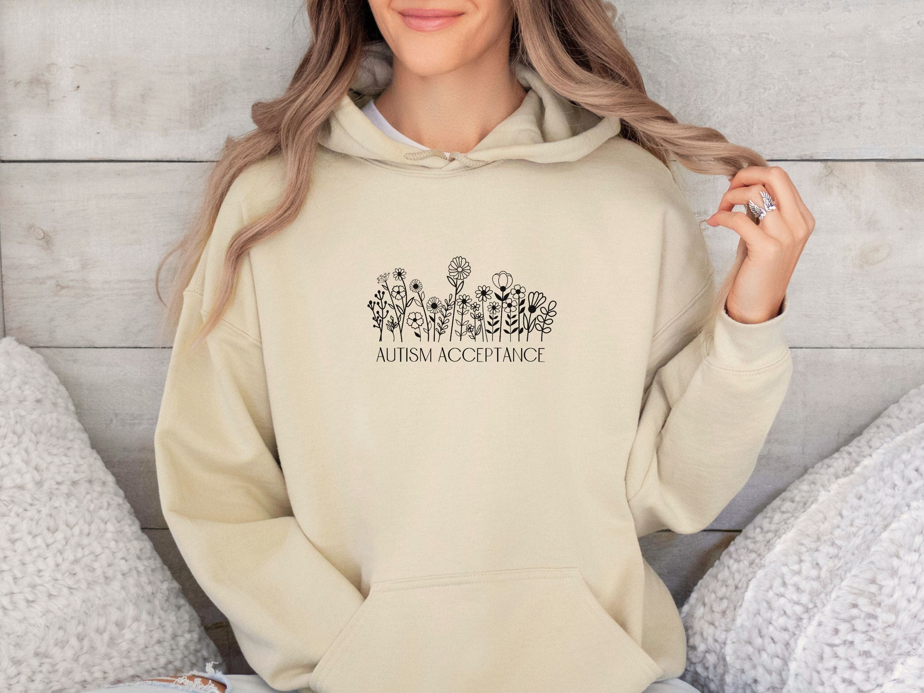 Autism Acceptance Wildflowers Outline Hoodie-Neurodiversity, ADHD & Autism Awareness & Acceptance Hoodie by Daily Bloom