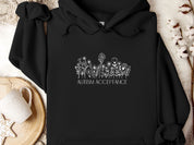 Autism Acceptance Wildflowers Outline Hoodie-Black-Neurodiversity, ADHD & Autism Awareness & Acceptance Hoodie by Daily Bloom