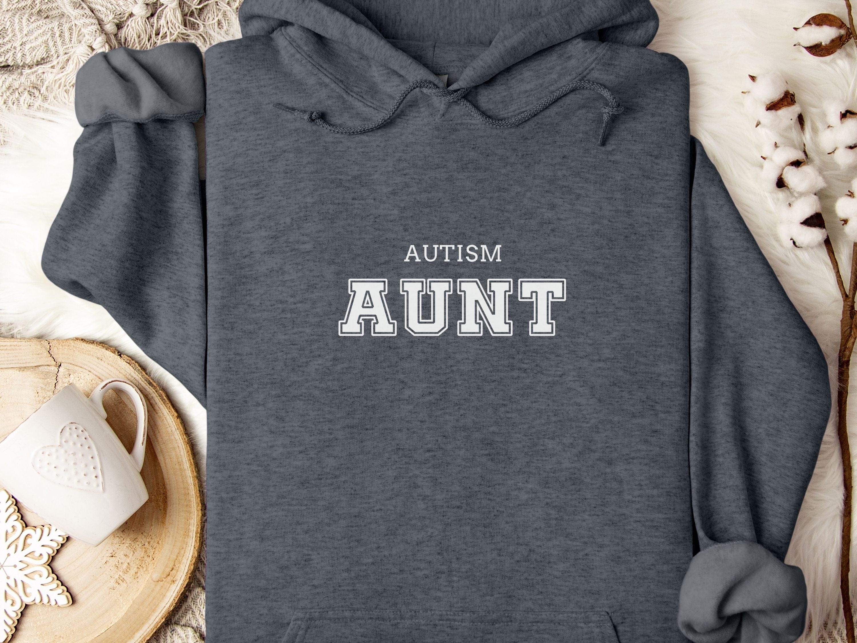 Autism Aunt Hoodie - Collegiate Edition-Dark Heather-Neurodiversity, ADHD & Autism Awareness & Acceptance Hoodie by Daily Bloom
