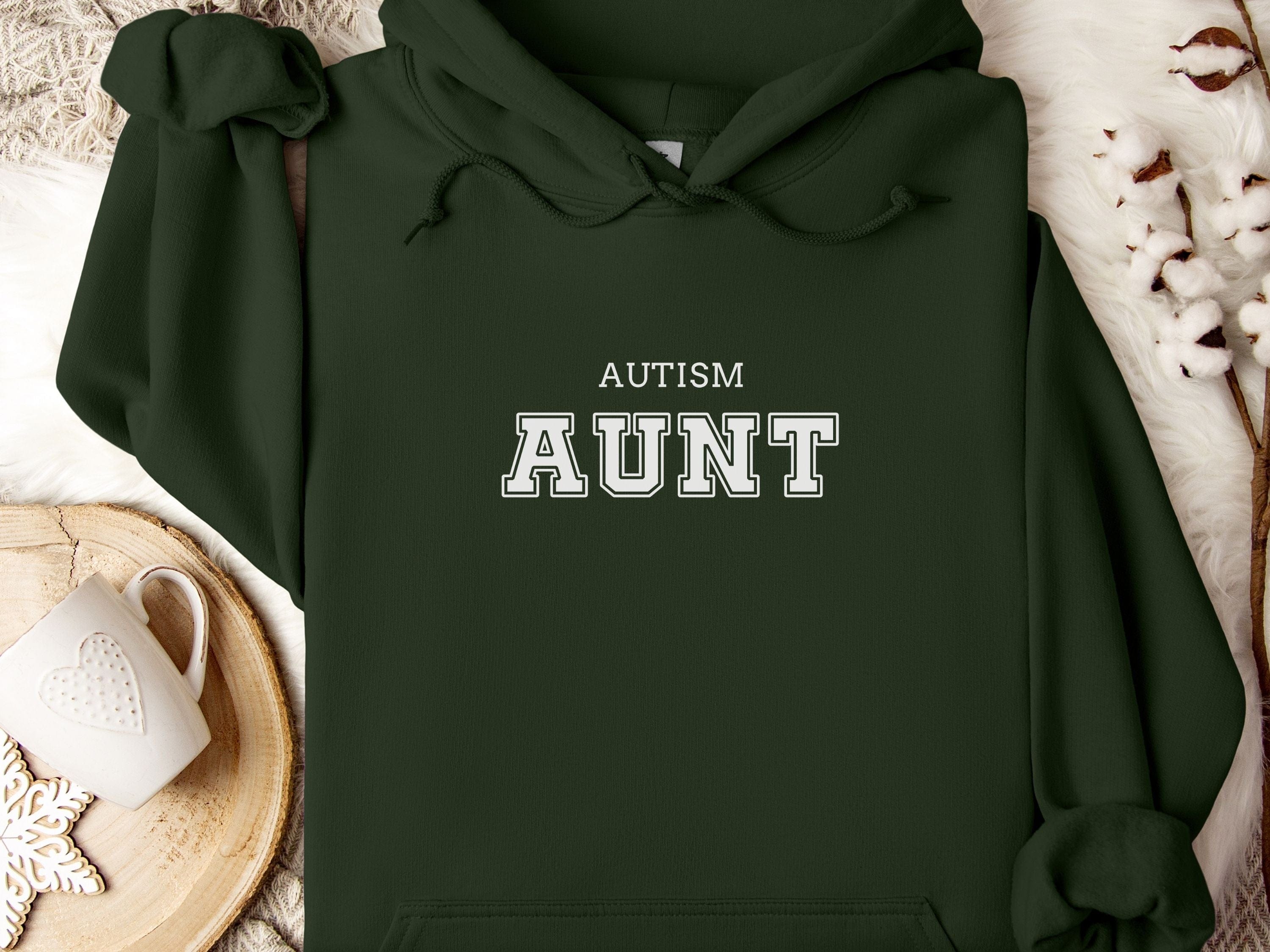 Autism Aunt Hoodie - Collegiate Edition-Forest Green-Neurodiversity, ADHD & Autism Awareness & Acceptance Hoodie by Daily Bloom