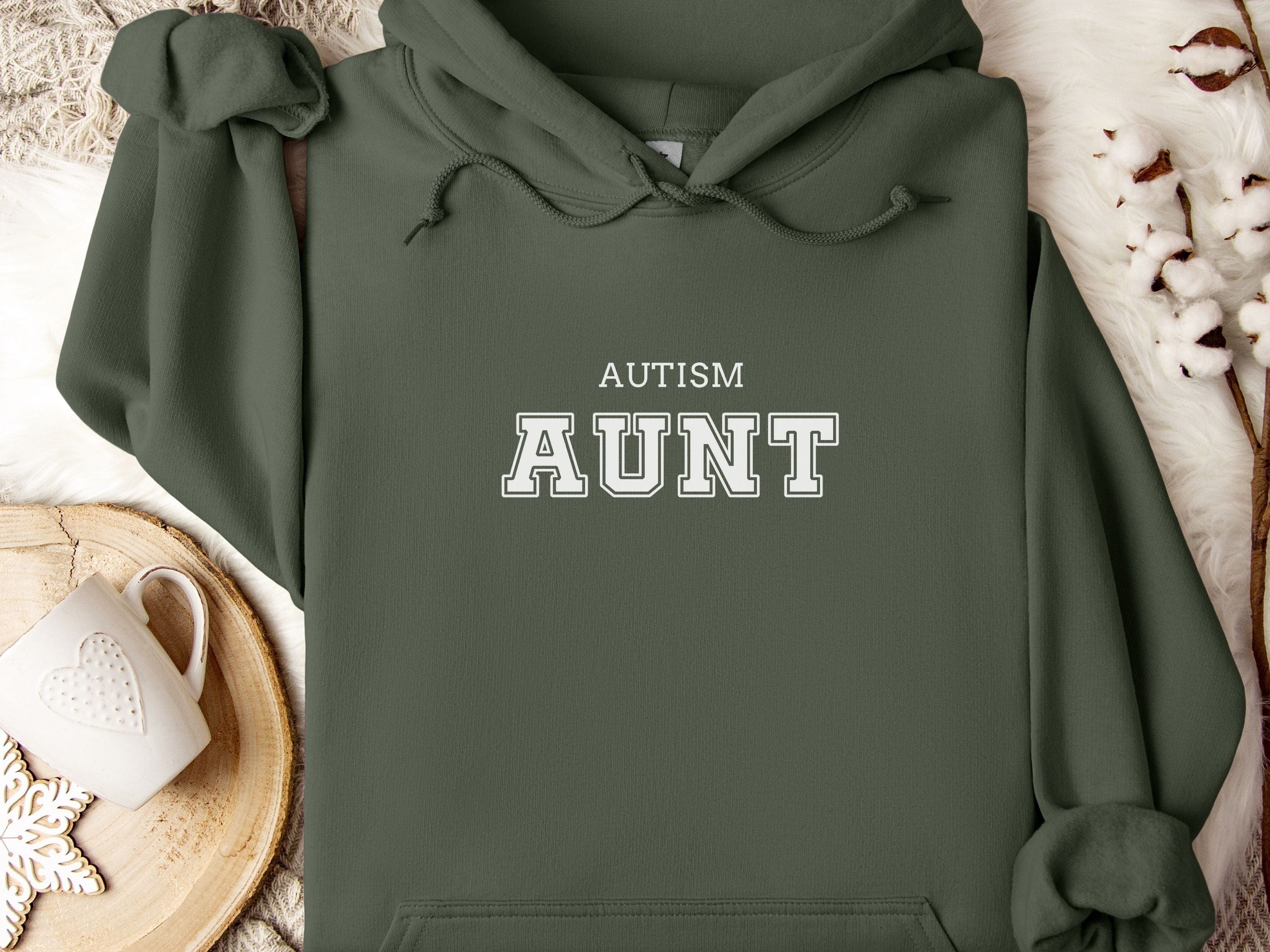 Autism Aunt Hoodie - Collegiate Edition-Military Green-Neurodiversity, ADHD & Autism Awareness & Acceptance Hoodie by Daily Bloom