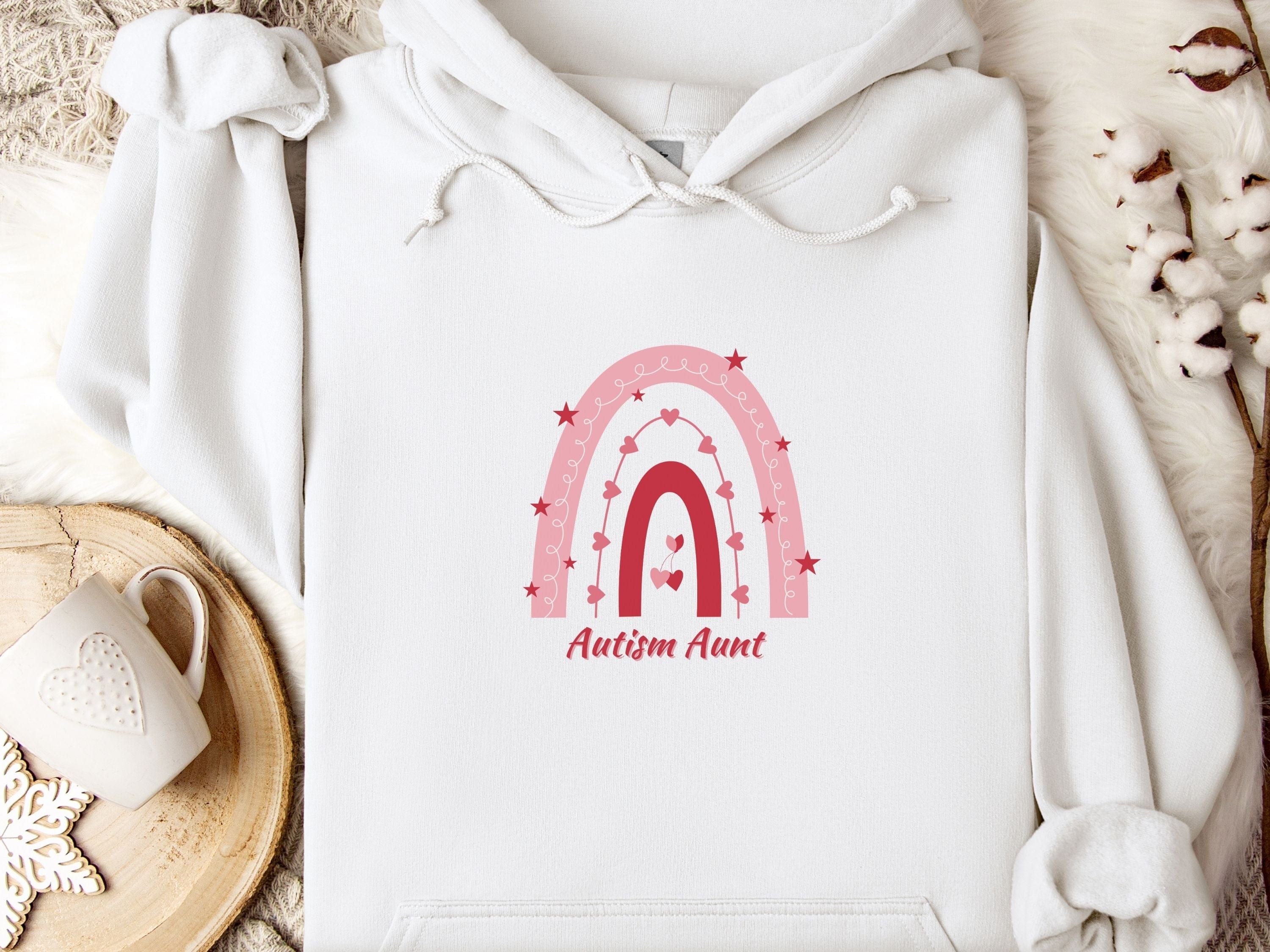 Autism Aunt Rainbow Hoodie-White-Neurodiversity, ADHD & Autism Awareness & Acceptance Hoodie by Daily Bloom