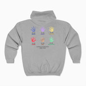 Autism Hoodie By Daily Bloom Autism Awareness 2025 - Affirmations Handprints Zip Up Hoodie