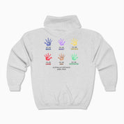 Autism Hoodie By Daily Bloom Autism Awareness 2025 - Affirmations Handprints Zip Up Hoodie