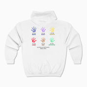 Autism Hoodie By Daily Bloom Autism Awareness 2025 - Affirmations Handprints Zip Up Hoodie