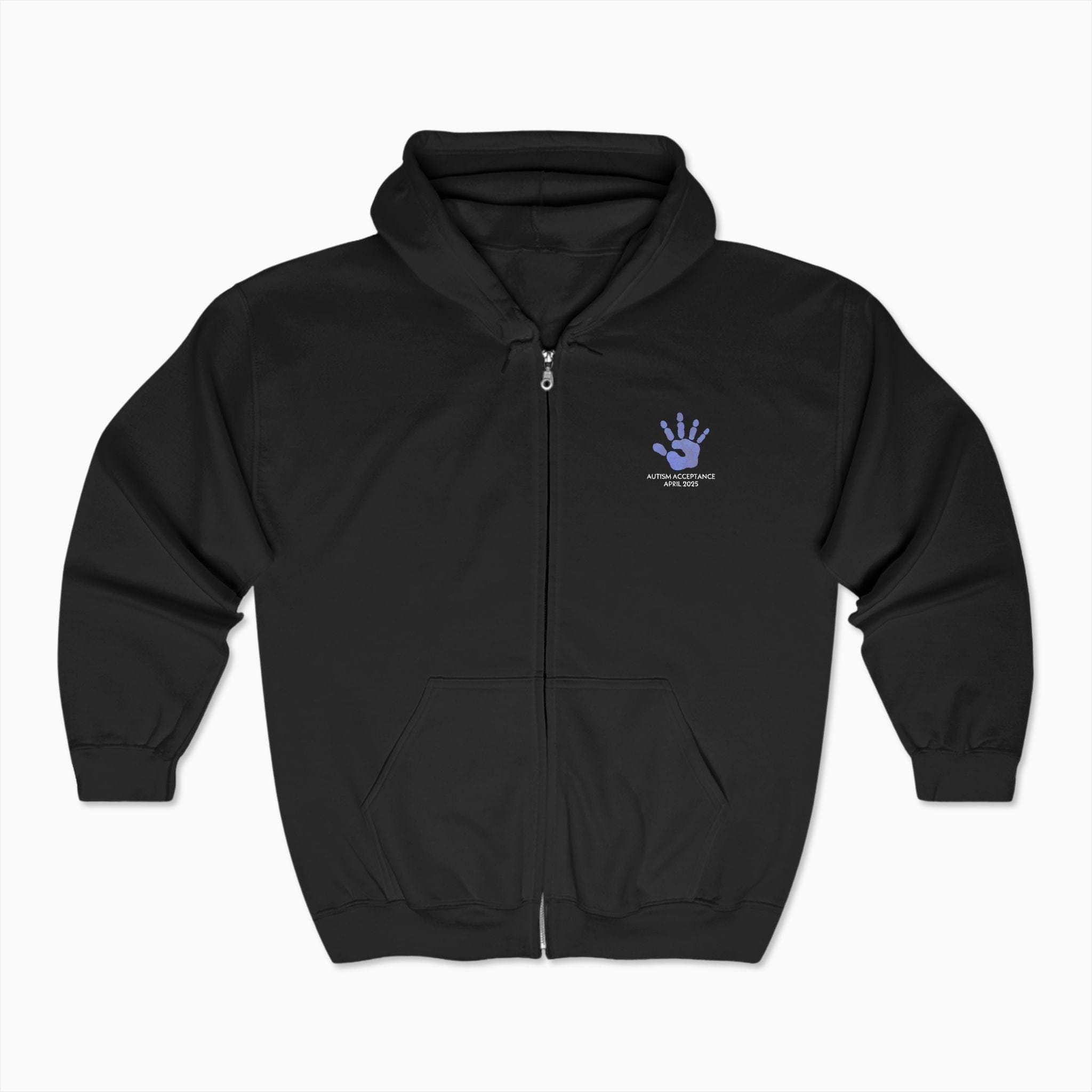 Autism Hoodie By Daily Bloom Autism Awareness 2025 - Affirmations Handprints Zip Up Hoodie Black / S