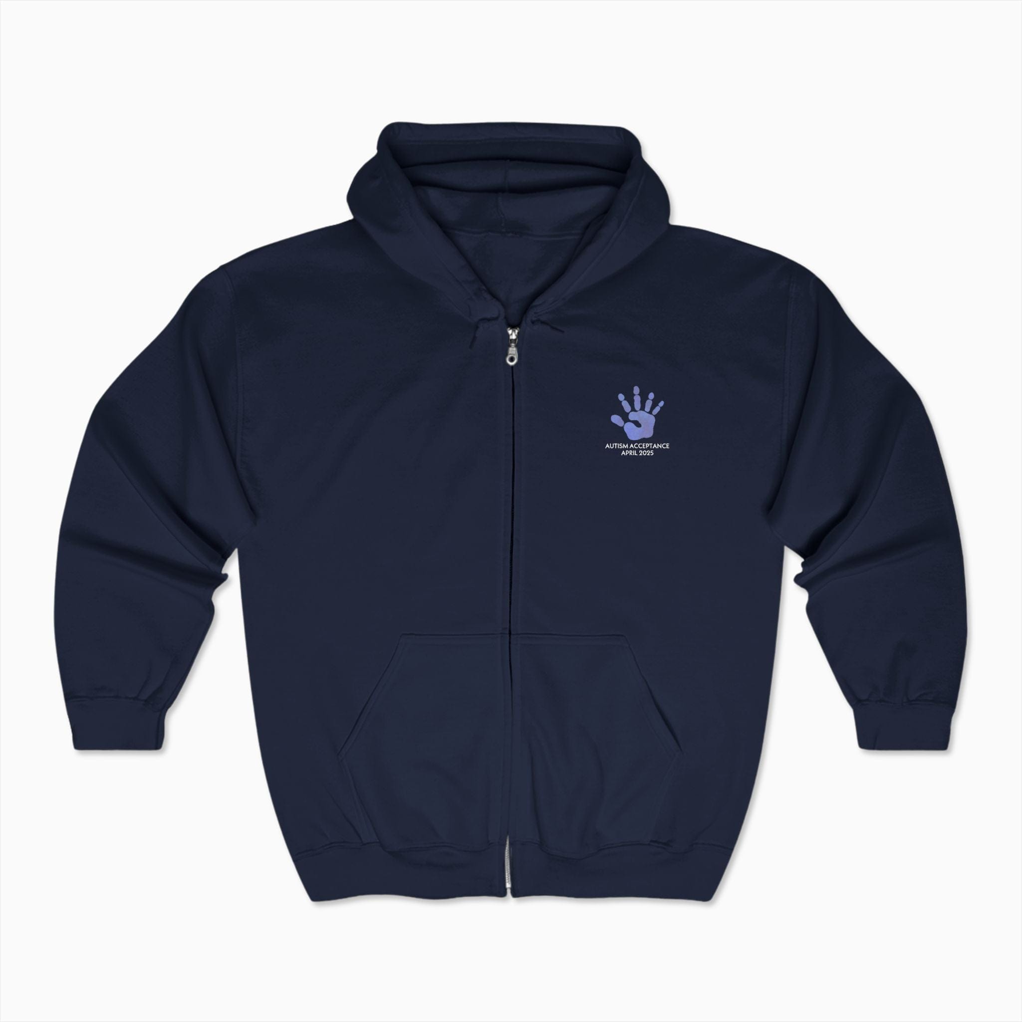 Autism Hoodie By Daily Bloom Autism Awareness 2025 - Affirmations Handprints Zip Up Hoodie Navy / S
