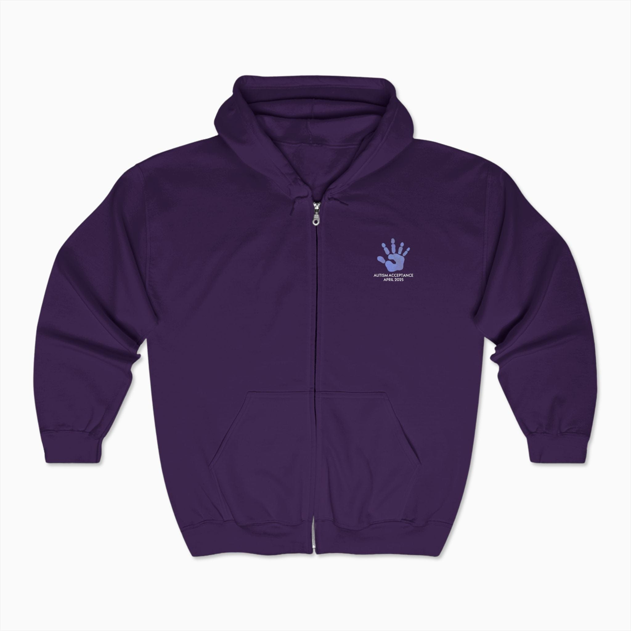 Autism Hoodie By Daily Bloom Autism Awareness 2025 - Affirmations Handprints Zip Up Hoodie Purple / S