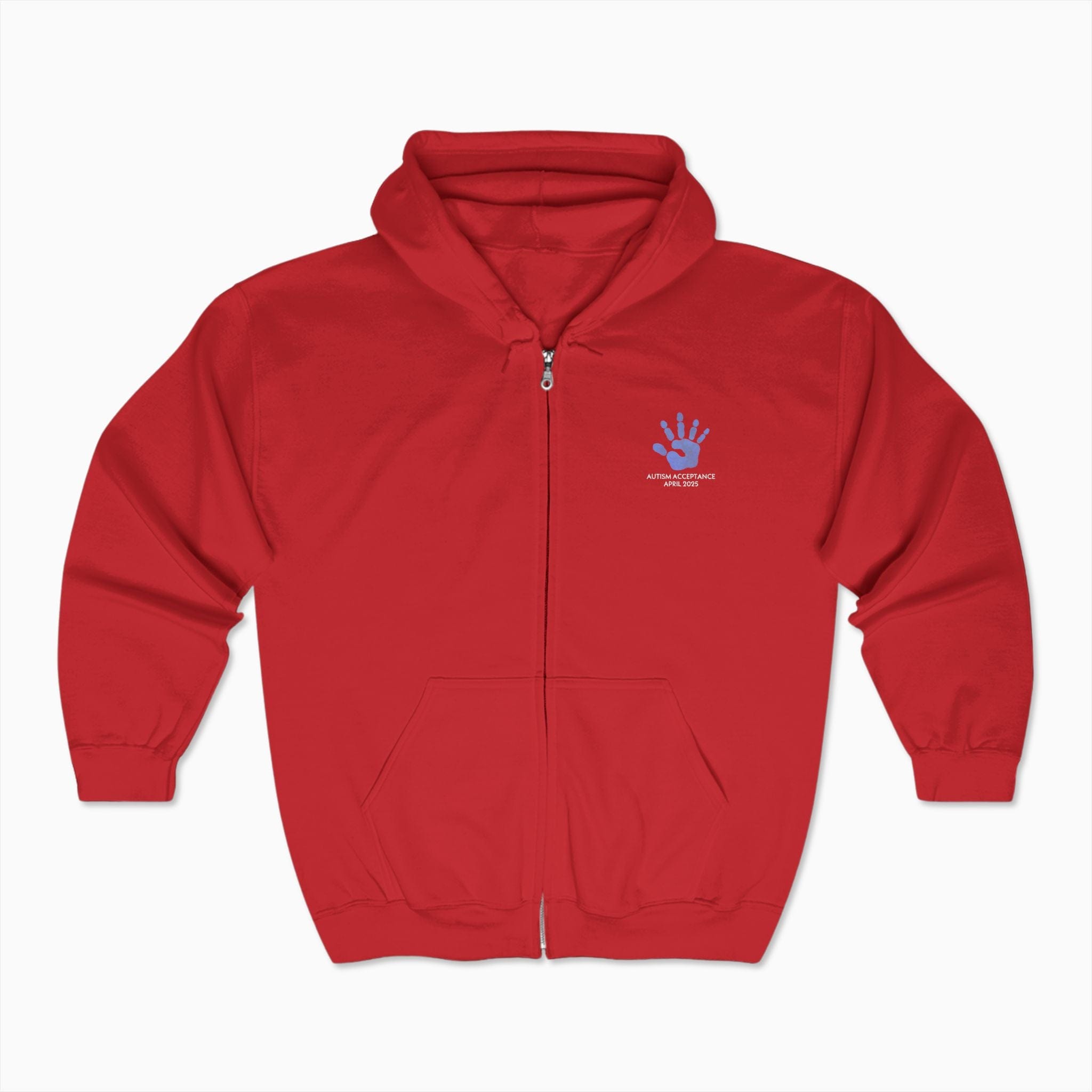 Autism Hoodie By Daily Bloom Autism Awareness 2025 - Affirmations Handprints Zip Up Hoodie Red / S