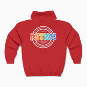 Autism Hoodie By Daily Bloom Autism Awareness 2025 - Blooms of Color All Around Zip Up Hoodie