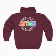 Autism Hoodie By Daily Bloom Autism Awareness 2025 - Blooms of Color All Around Zip Up Hoodie