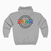 Autism Hoodie By Daily Bloom Autism Awareness 2025 - Blooms of Color All Around Zip Up Hoodie