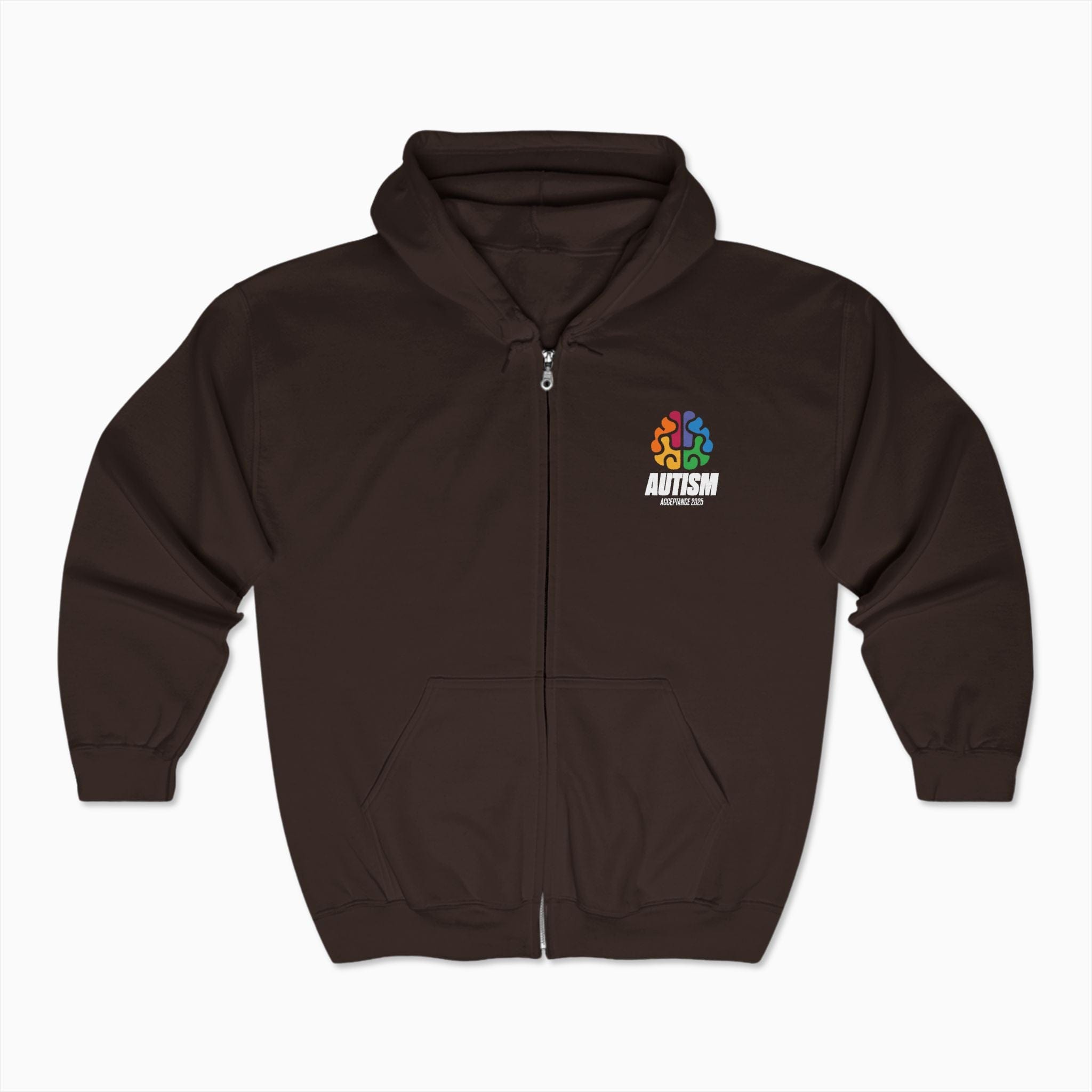 Autism Hoodie By Daily Bloom Autism Awareness 2025 - Brainbow Zip Up Hoodie Dark Chocolate / S