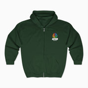 Autism Hoodie By Daily Bloom Autism Awareness 2025 - Brainbow Zip Up Hoodie Forest Green / S