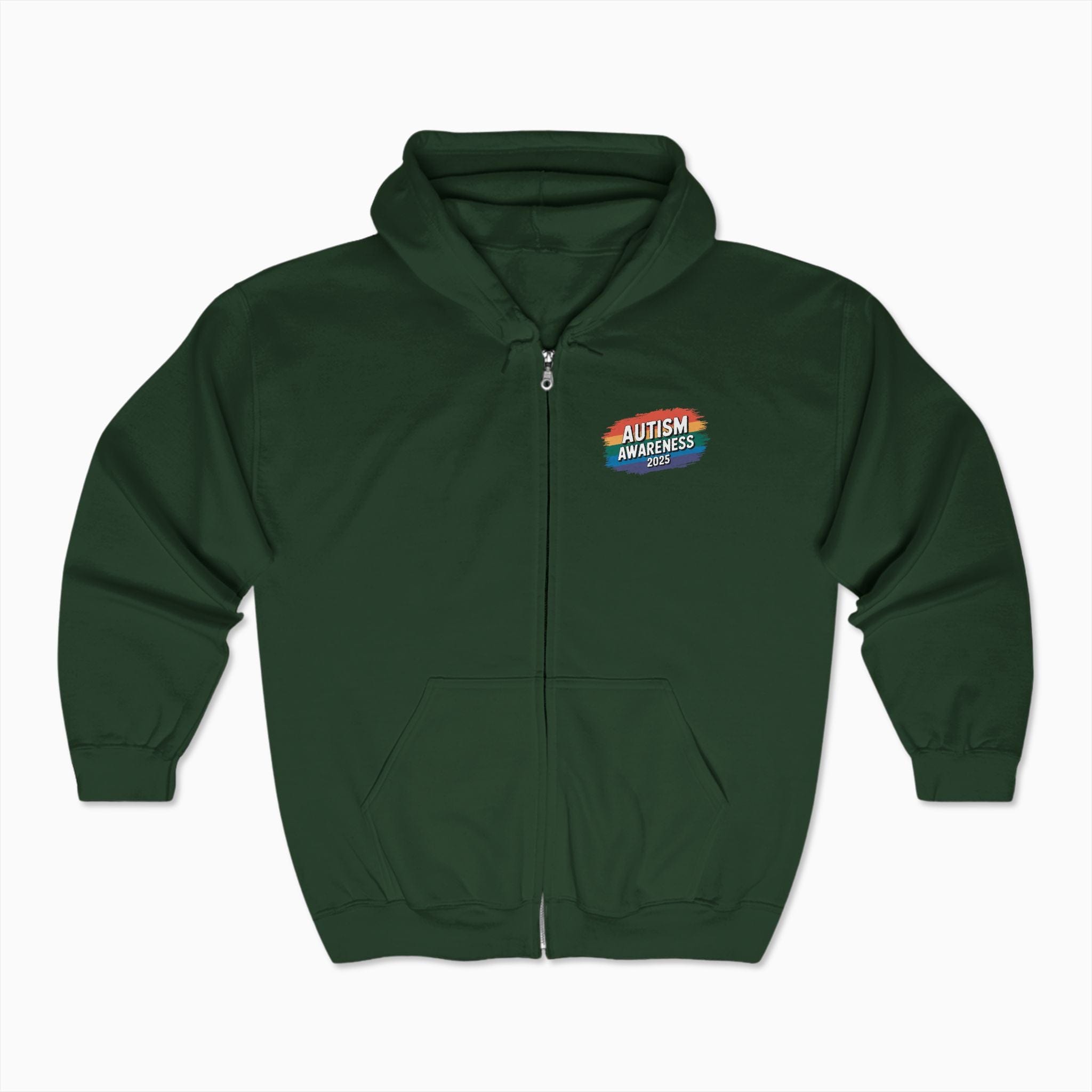 Autism Hoodie By Daily Bloom Autism Awareness 2025 - Brushstrokes of Awareness Zip Up Hoodie Forest Green / S