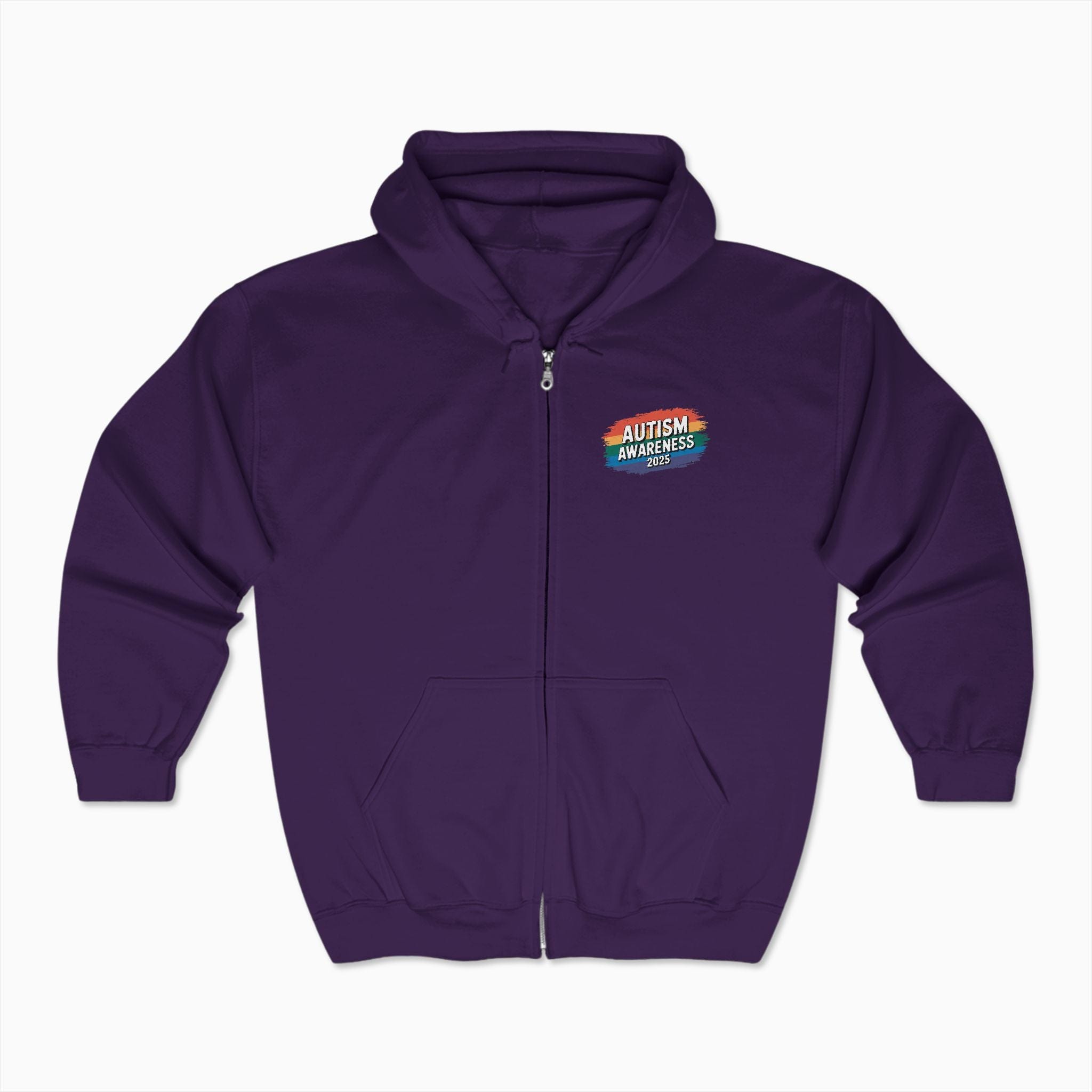 Autism Hoodie By Daily Bloom Autism Awareness 2025 - Brushstrokes of Awareness Zip Up Hoodie Purple / S