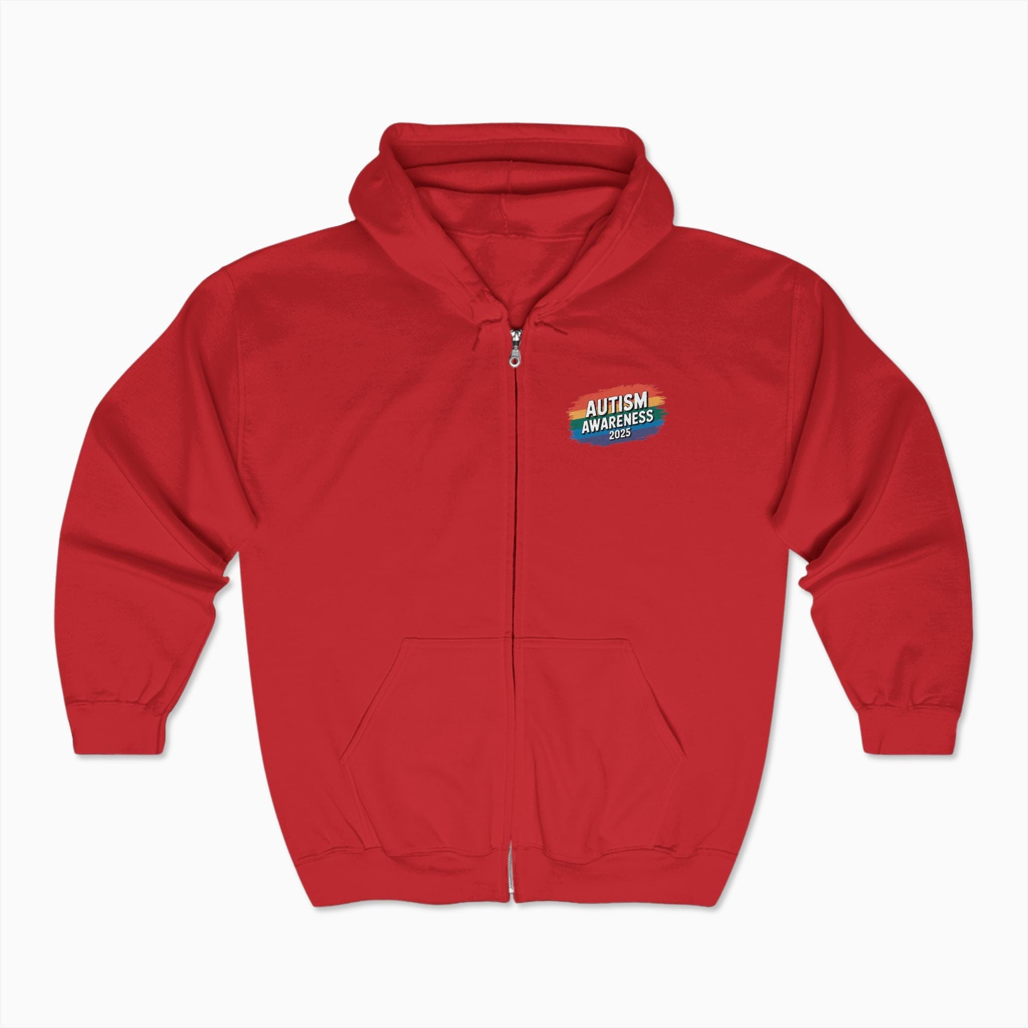 Autism Hoodie By Daily Bloom Autism Awareness 2025 - Brushstrokes of Awareness Zip Up Hoodie Red / S