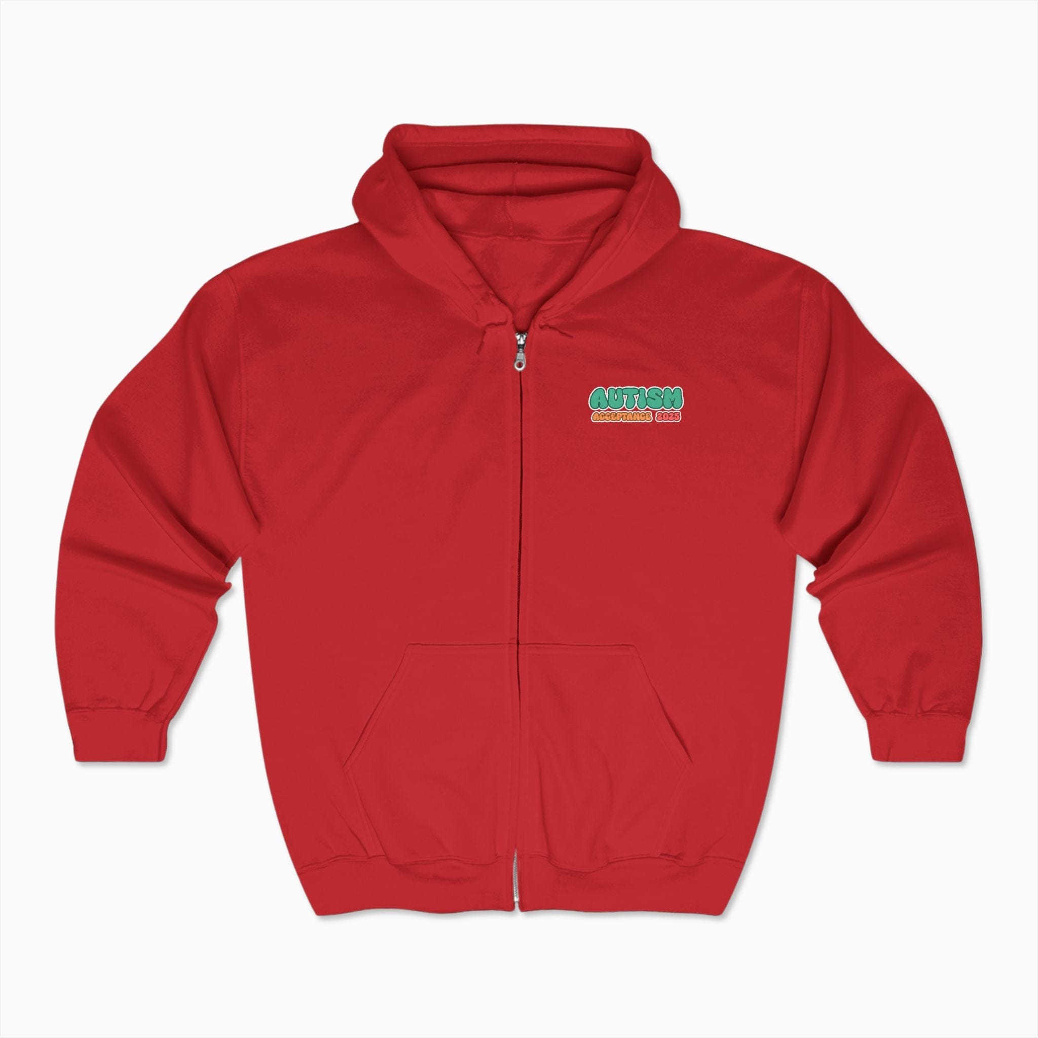 Autism Hoodie By Daily Bloom Autism Awareness 2025 - Celebrate Minds of All Kinds Zip Up Hoodie Red / S