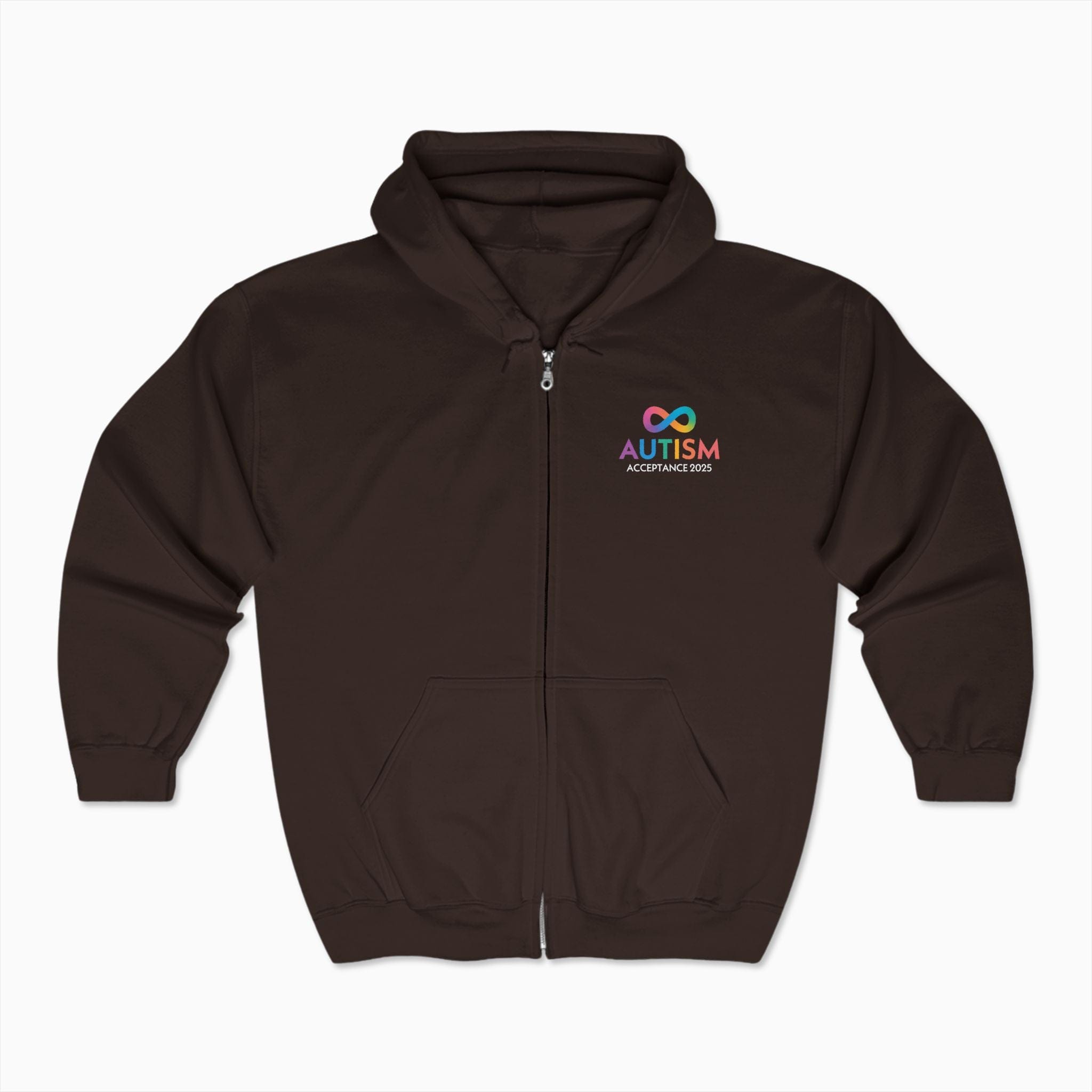 Autism Hoodie By Daily Bloom Autism Awareness 2025 - Infinity Acceptance Zip Up Hoodie Dark Chocolate / S