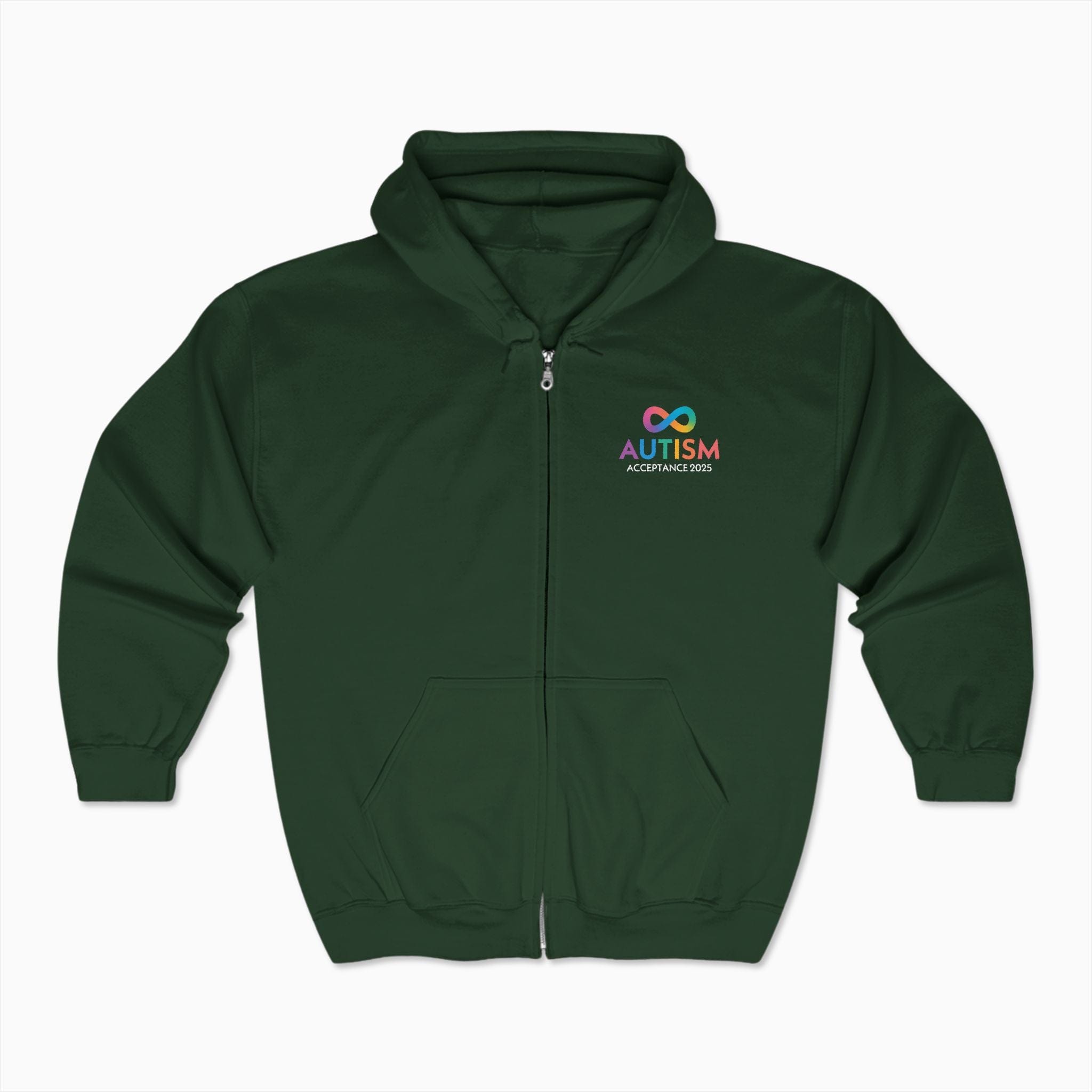 Autism Hoodie By Daily Bloom Autism Awareness 2025 - Infinity Acceptance Zip Up Hoodie Forest Green / S