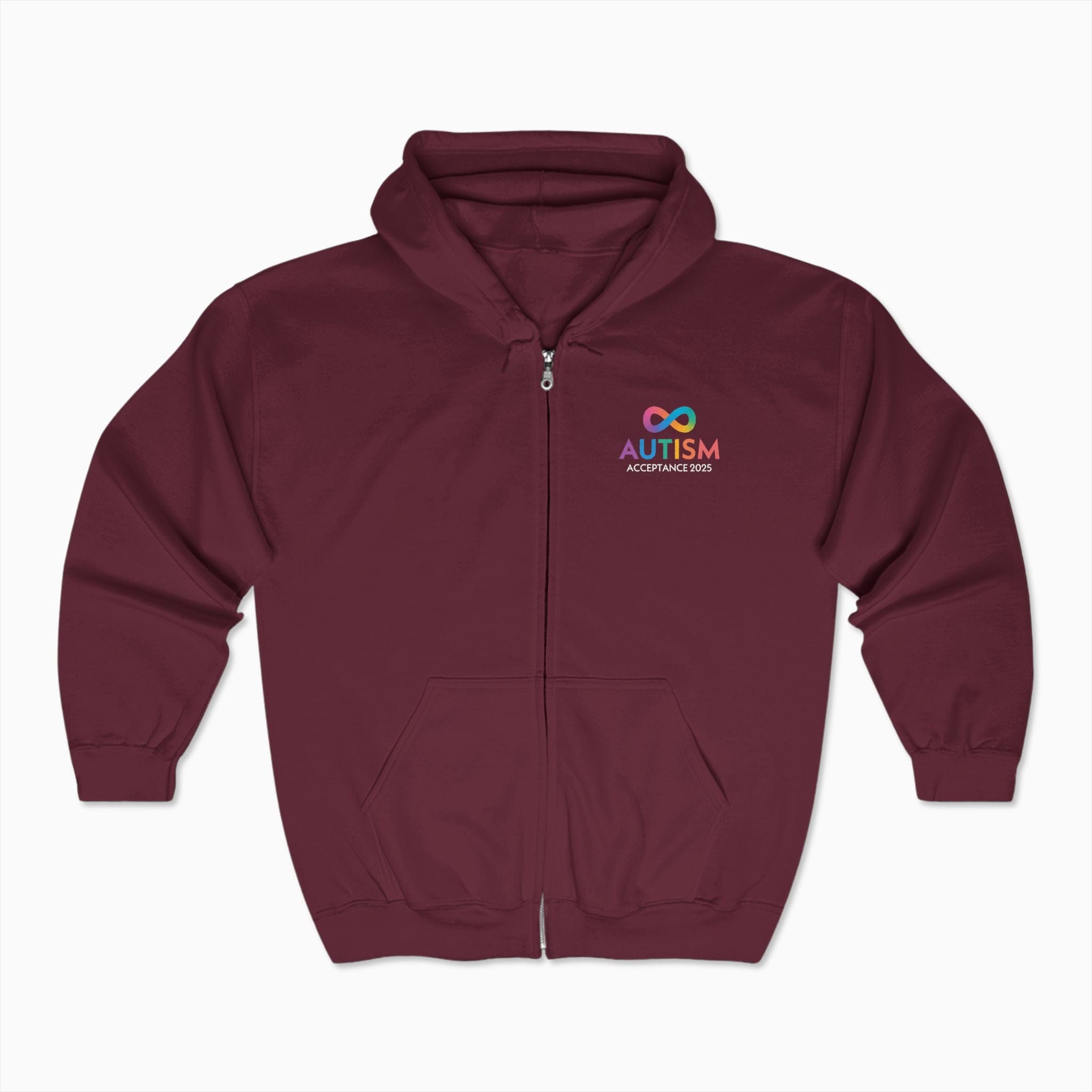 Autism Hoodie By Daily Bloom Autism Awareness 2025 - Infinity Acceptance Zip Up Hoodie Maroon / S