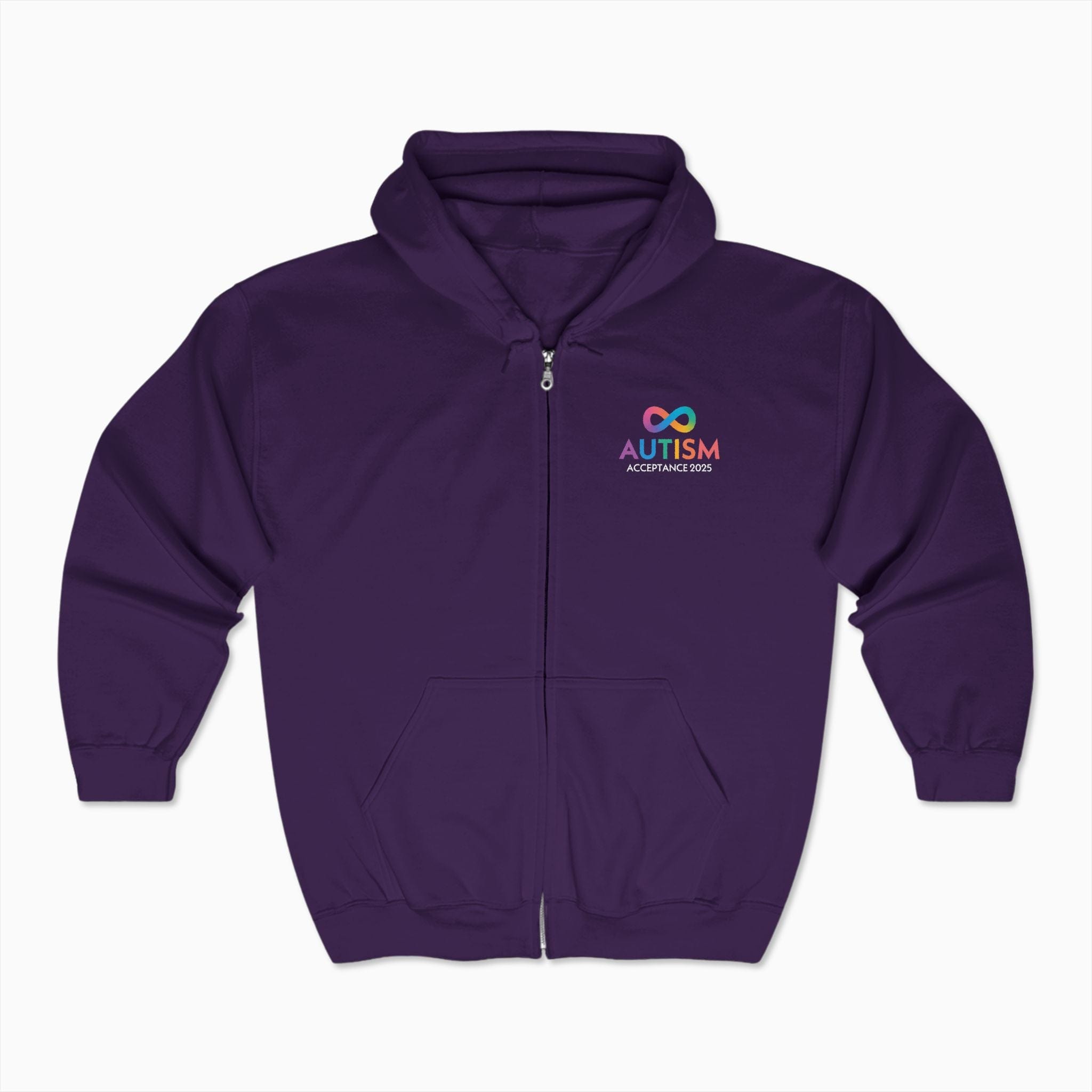 Autism Hoodie By Daily Bloom Autism Awareness 2025 - Infinity Acceptance Zip Up Hoodie Purple / S